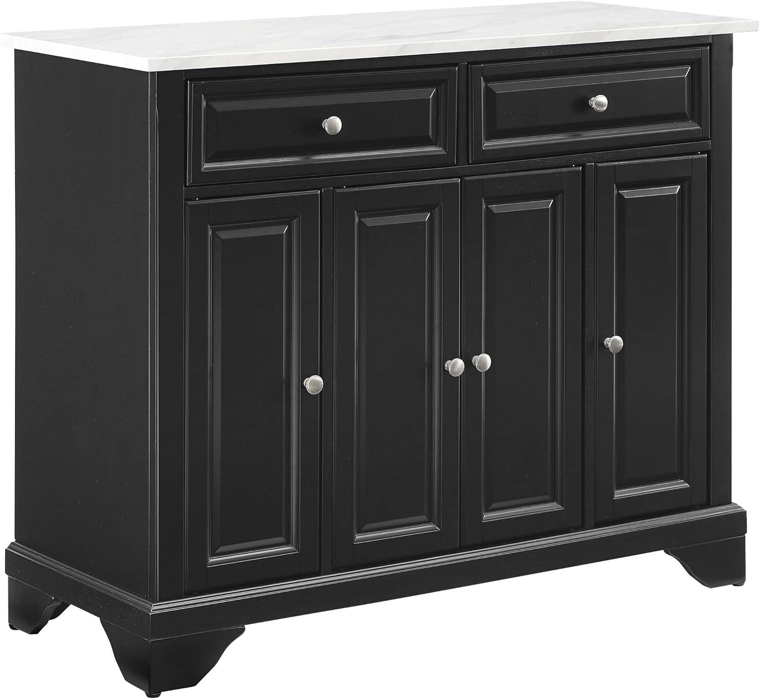 Avery Distressed Black Kitchen Island with Faux-Marble Top