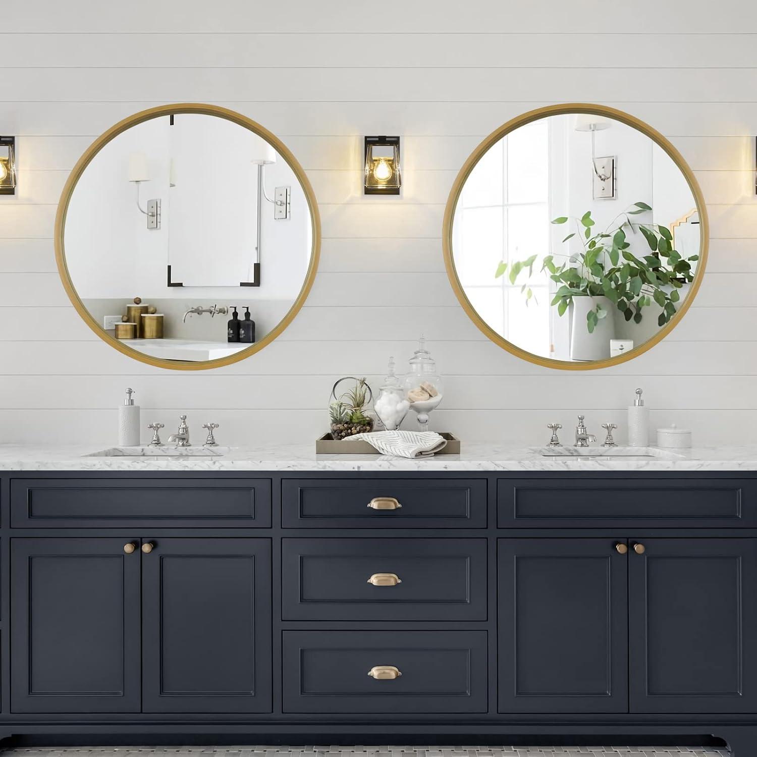 28" Wood Round Mirror Natural - WallBeyond: Pine Frame, 27" Diameter, Modern Decor, Wall Mount