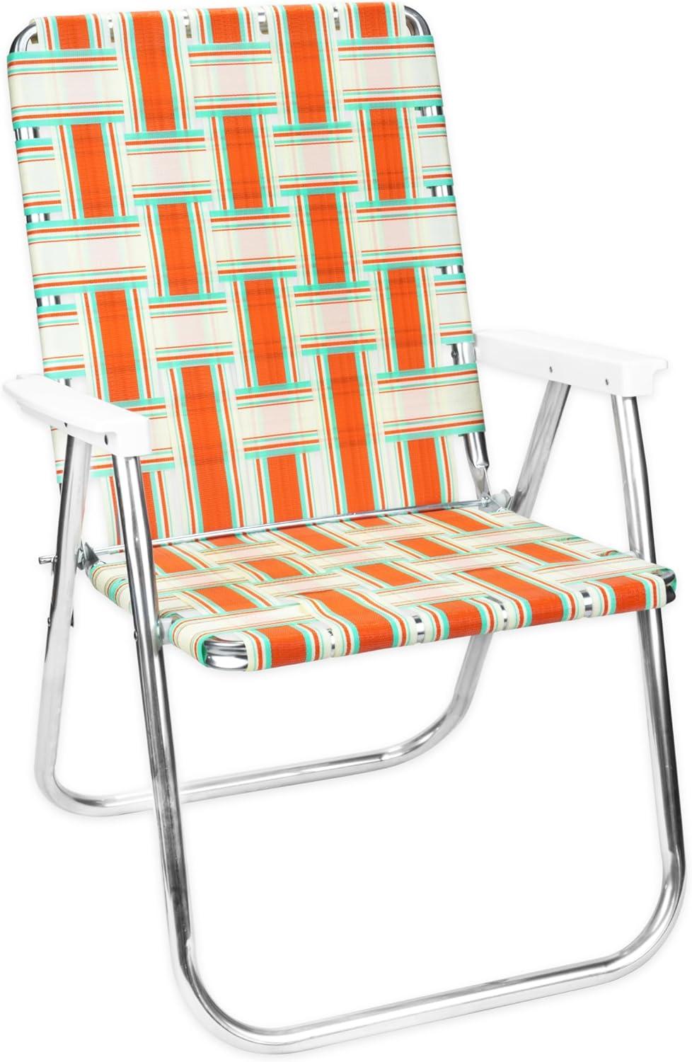 Classic Orange and White Aluminum Beach Chair with Arms