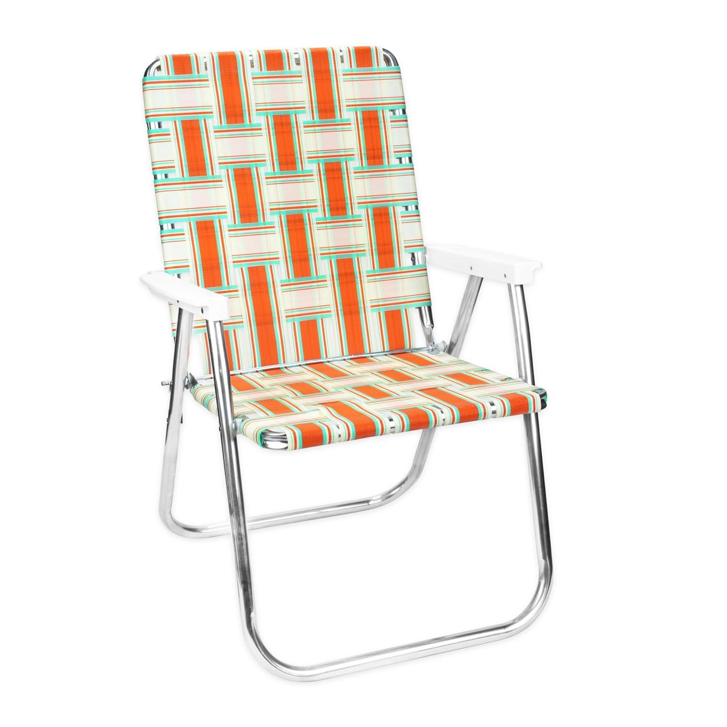 Classic Orange and White Aluminum Beach Chair with Arms