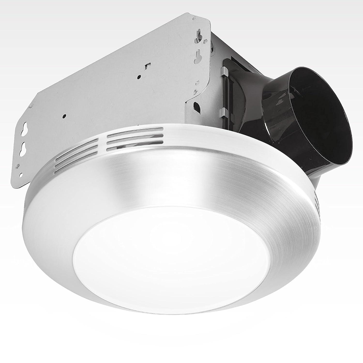 Decorative Brushed Nickel 80 CFM Ceiling Mount Bathroom Exhaust Fan w/LED Light