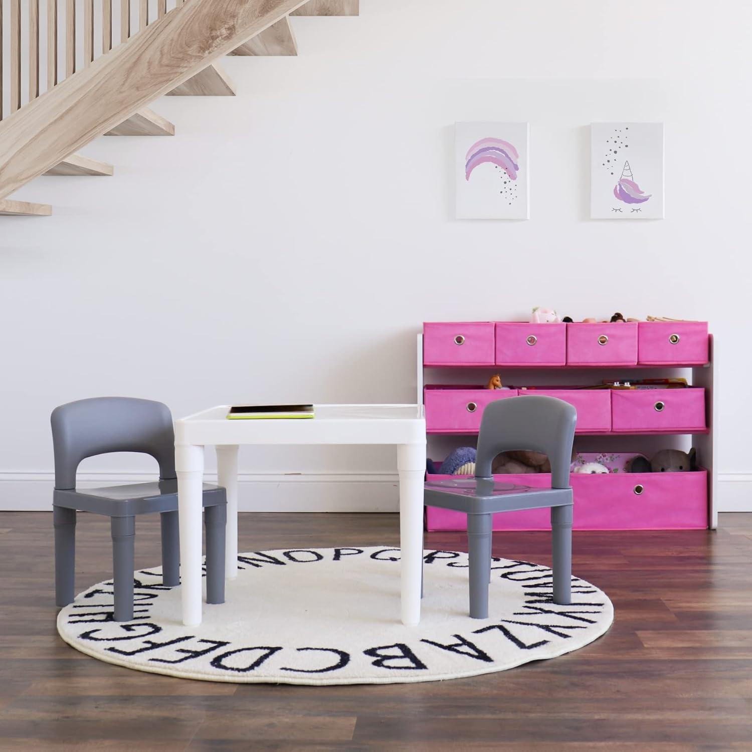 White and Pink 3-Tier Kids Storage Organizer with Fabric Bins