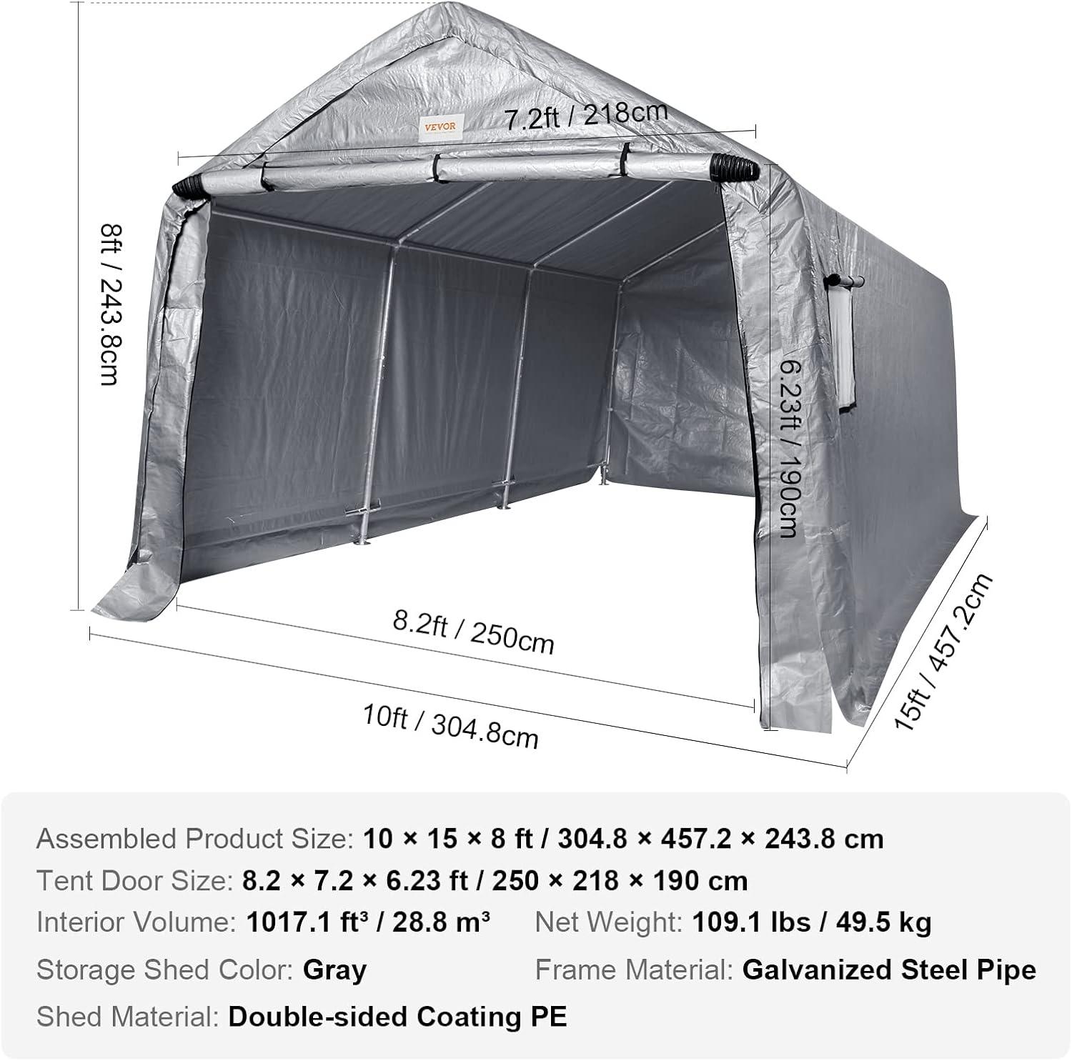 VEVOR Heavy Duty 10 ft. W x 15 ft. D Polyethylene Portable Garage Shed