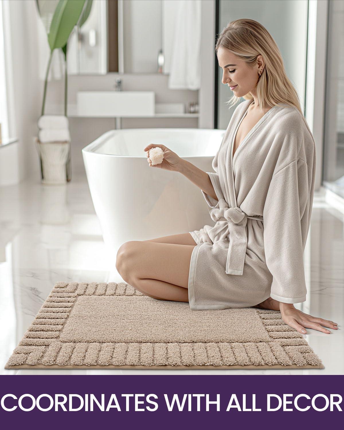 Smiry Microfiber Bathroom Rugs, 16"x24" Soft and Absorbent Bath Rugs, Non-Slip Machine Wash bath mats, Beige