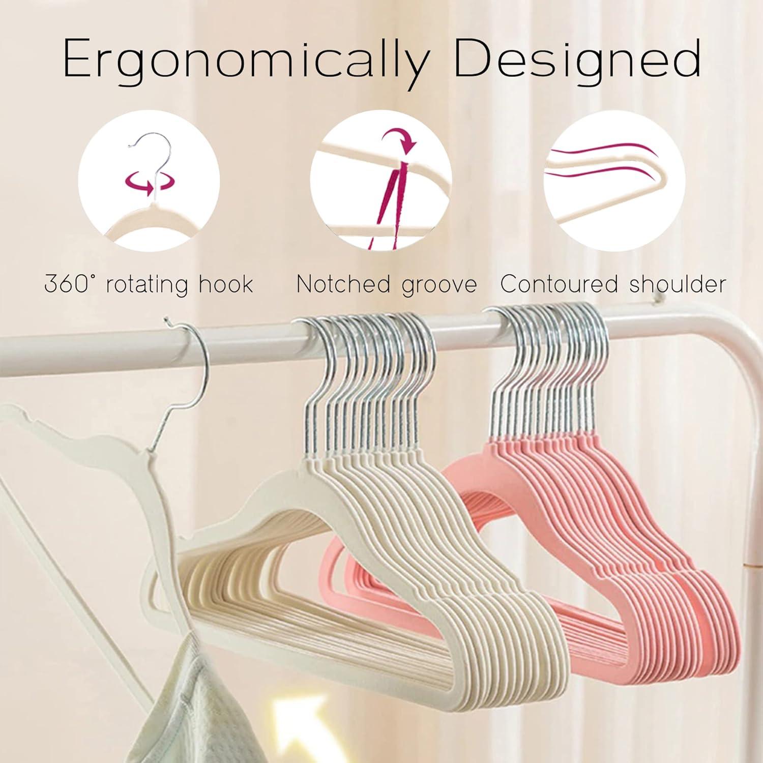 Sleek Pick Premium Baby Hanger, Velvet Hangers, 11”, 20 Pack, Non-Slip Baby Hangers, Space Saving, Infant Hanger, Ultra Slim, Closet Organization, Children Clothes Hanger, Closet Toddler Hangers-Pink