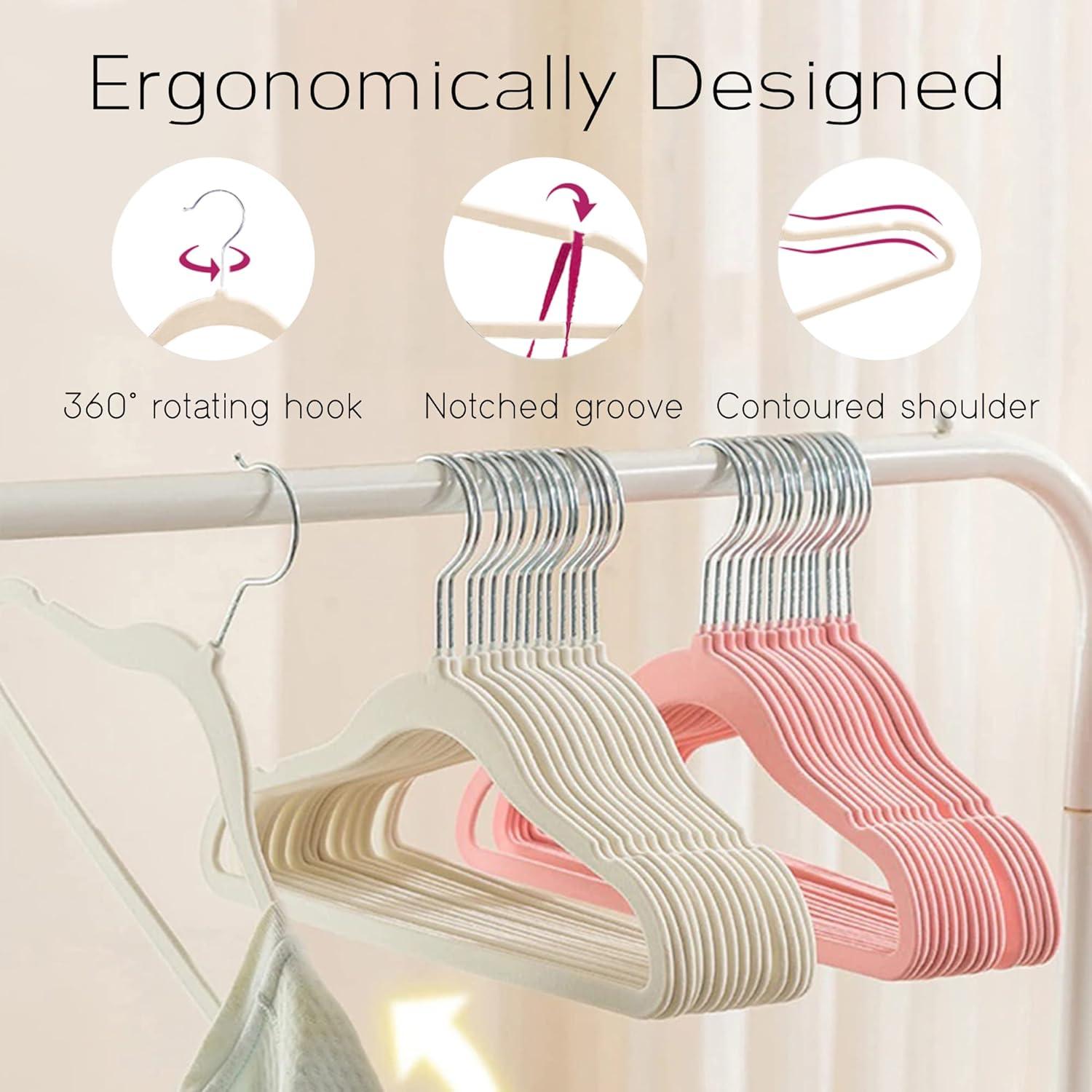 Sleek Pick Premium Baby Hanger, Velvet Hangers, 11”, 30 Pack, Non-Slip Baby Hangers, Space Saving, Infant Hanger, Ultra Slim, Closet Organization, Children Clothes Hanger, Closet Toddler Hangers-Pink
