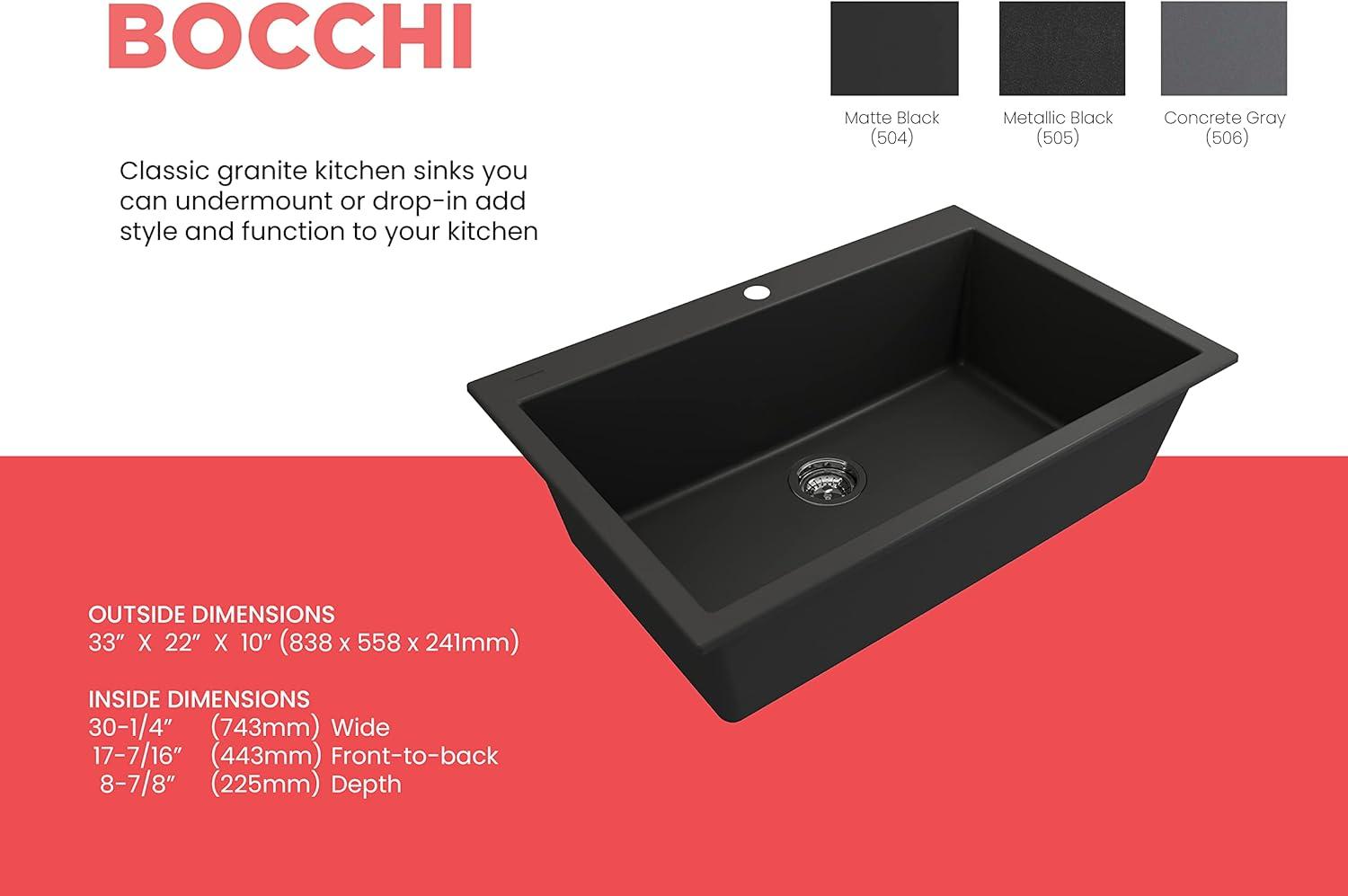 Matte Black Granite Single Bowl Drop-In Kitchen Sink