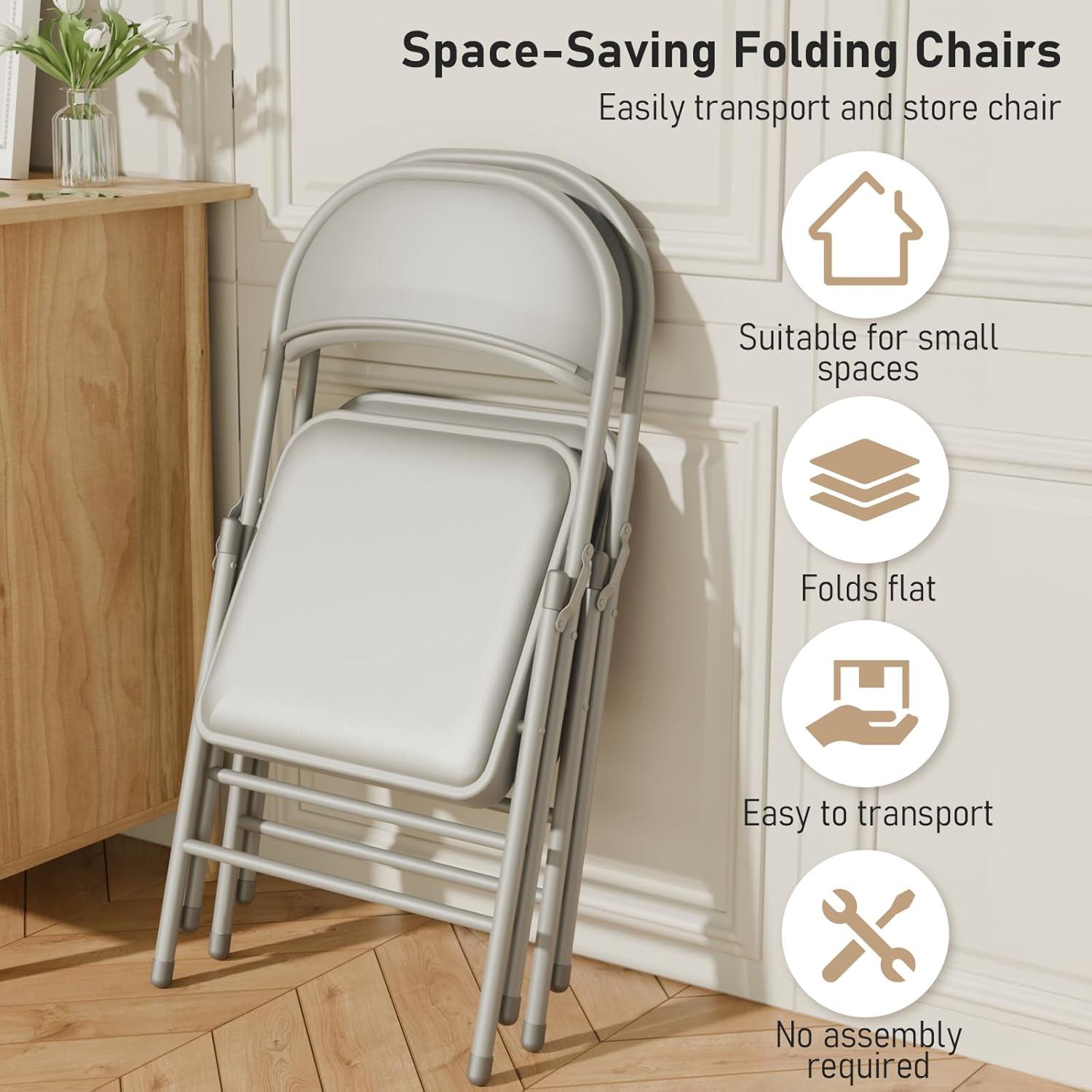 6 Pack Gray Folding Chairs with Padded Cushion and Back for Outside Portable Stackable Commercial Foldable Chairs with Steel Frame for Events Office Wedding Party, 330lbs Capacity