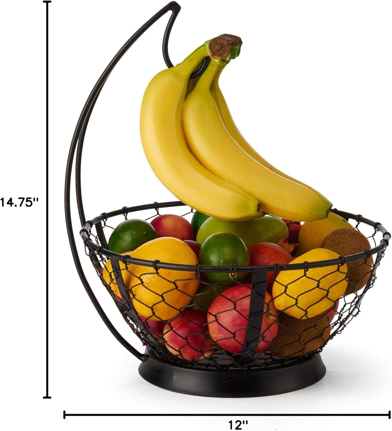 Black Iron Circular Fruit Basket with Banana Hook