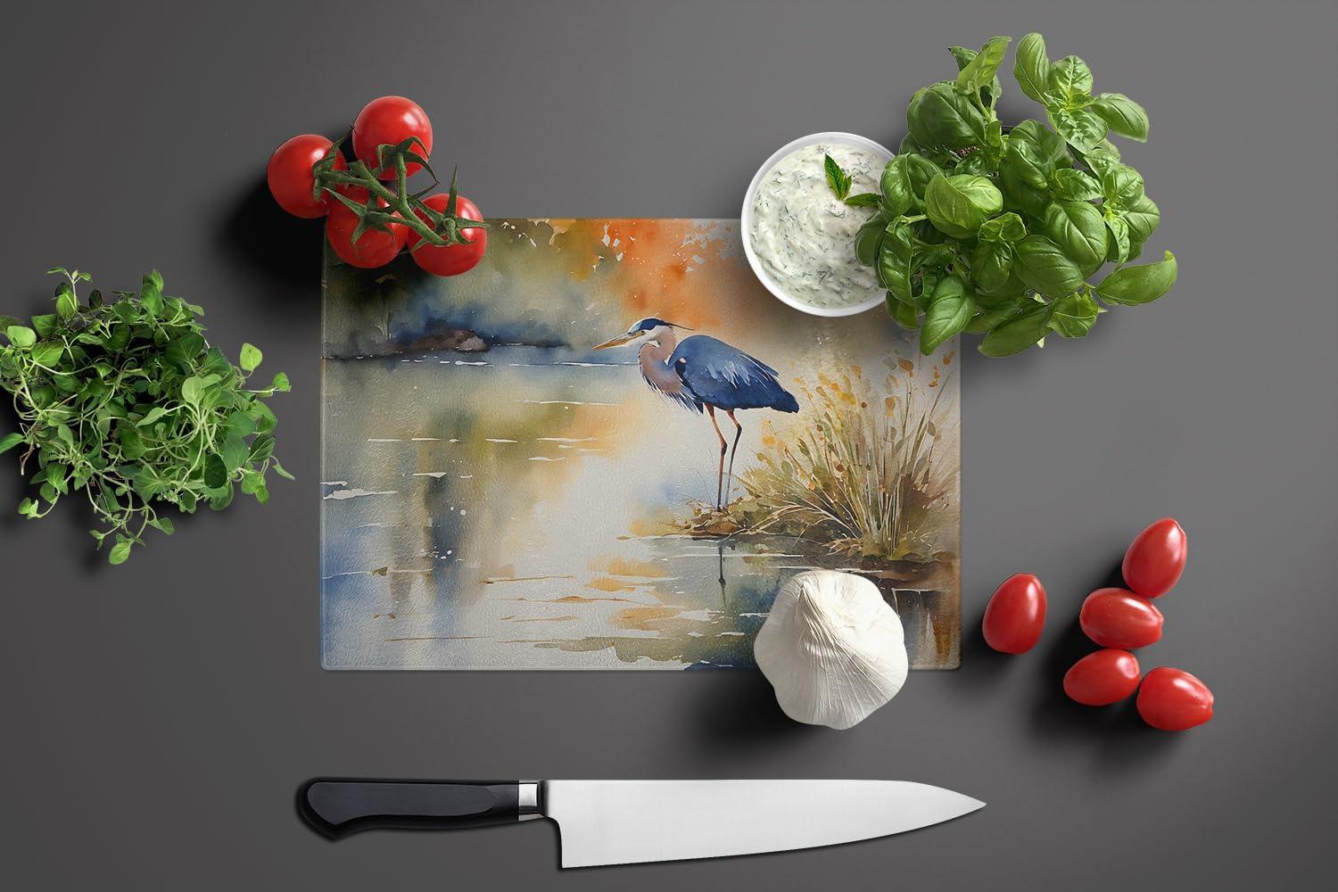 Blue Heron Glass Cutting Board Large 12 in x 15 in