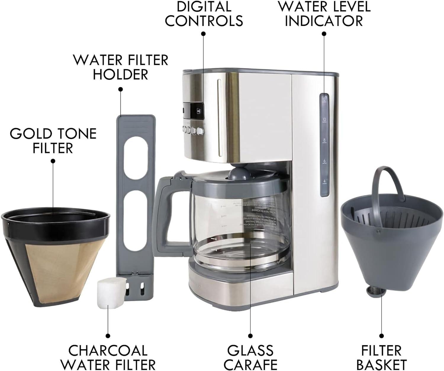 Kenmore Kenmore 12 Cup Programmable Coffee Maker, Stainless Steel, with Reusable Filter KKCM12S
