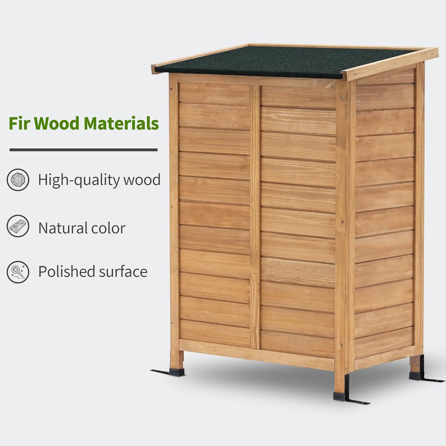 Mcombo Small Outdoor Wood Storage Cabinet, Outside Tools Cabinet (24.6" x 18.3" x 38.2" ) 0985CR