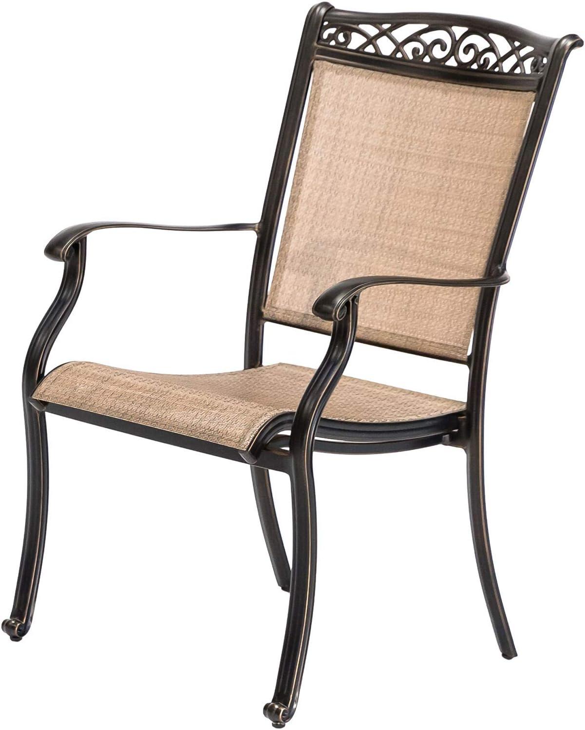 Hanover Fontana 7-Piece Outdoor Dining Set with 2 Sling Swivel Rockers, 4 Sling Chairs, and a 38-In. x 72-In. Cast-Top Table