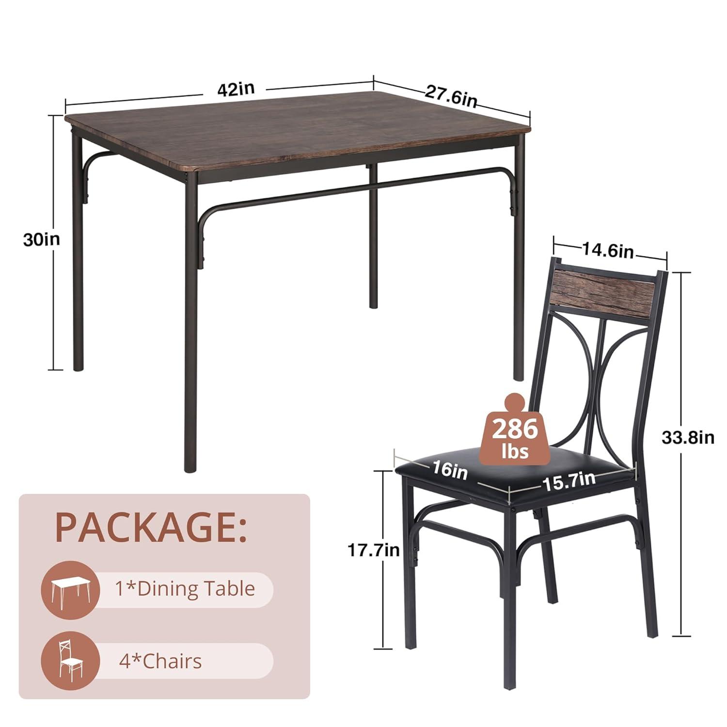 VECELO Kitchen Dining Room Table Set with 4 Chairs for Small Space, Apartment,Metal Steel Frame