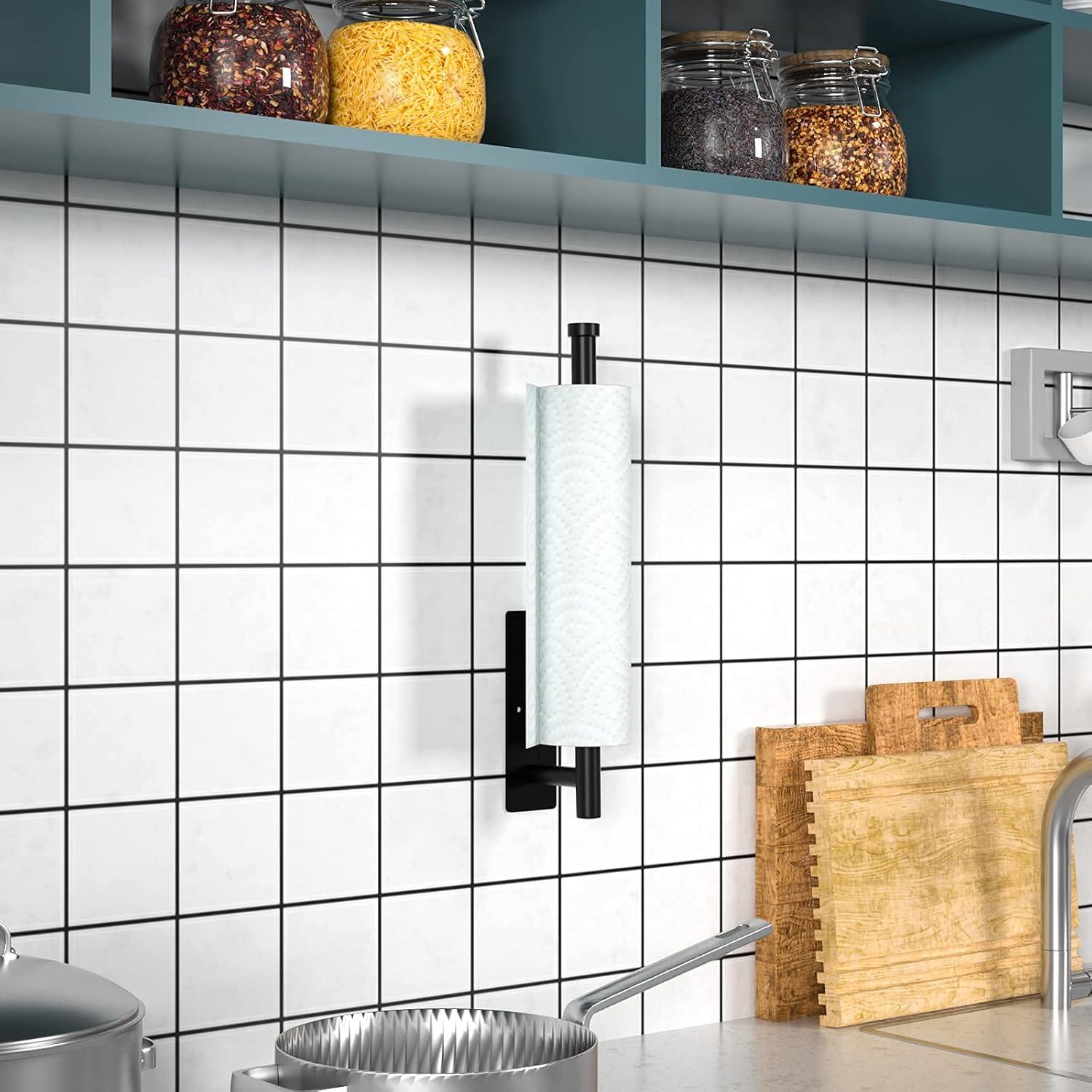 Paper Towel Holder - Under Cabinet Paper Towel Rack for Kitchen、Bathroom,SUS304 Stainless Steel(Matte Black)