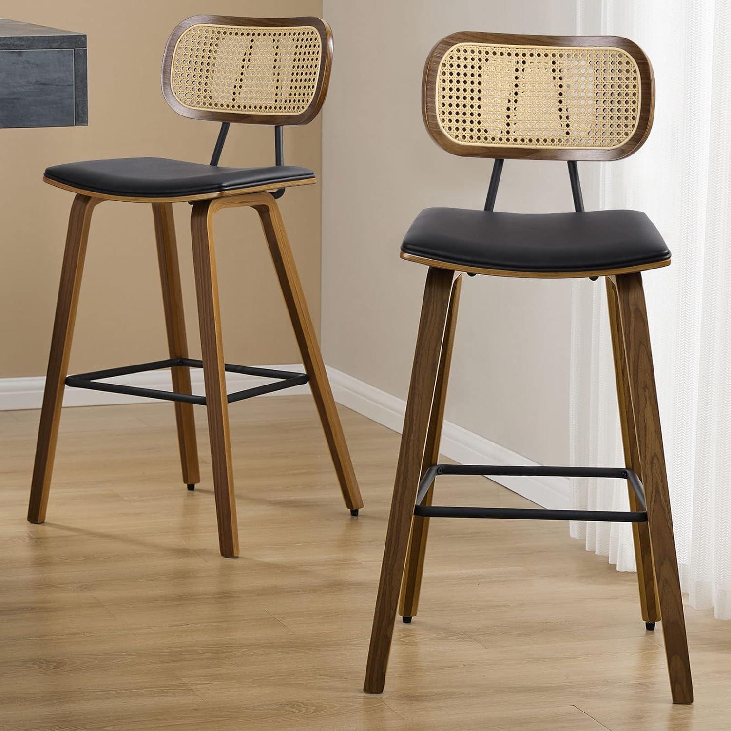 26" Upholstered Rattan Counter Height Stool (Set of 2)