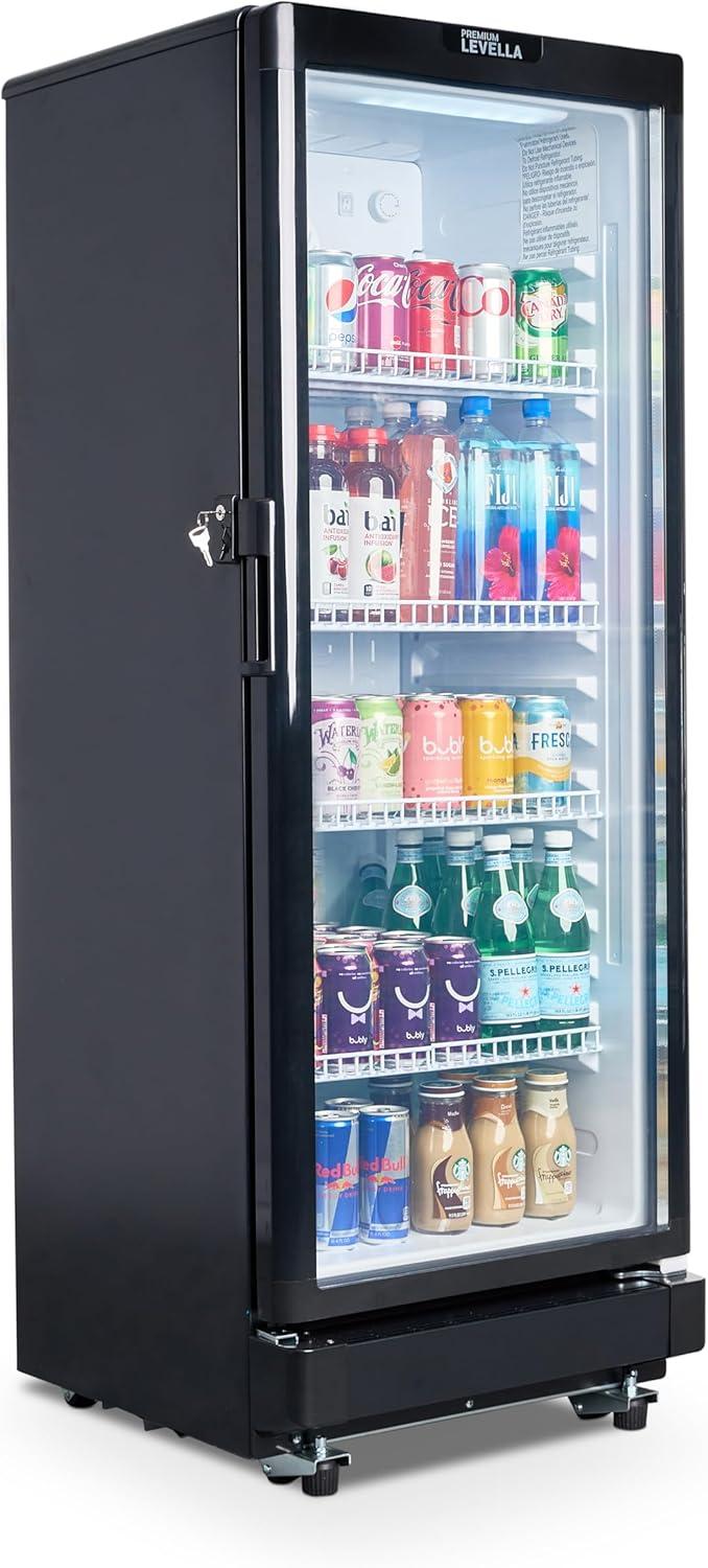 Premium Levella 202 L Hollow Tempered Glass Commercial Beverage Cooler, Black