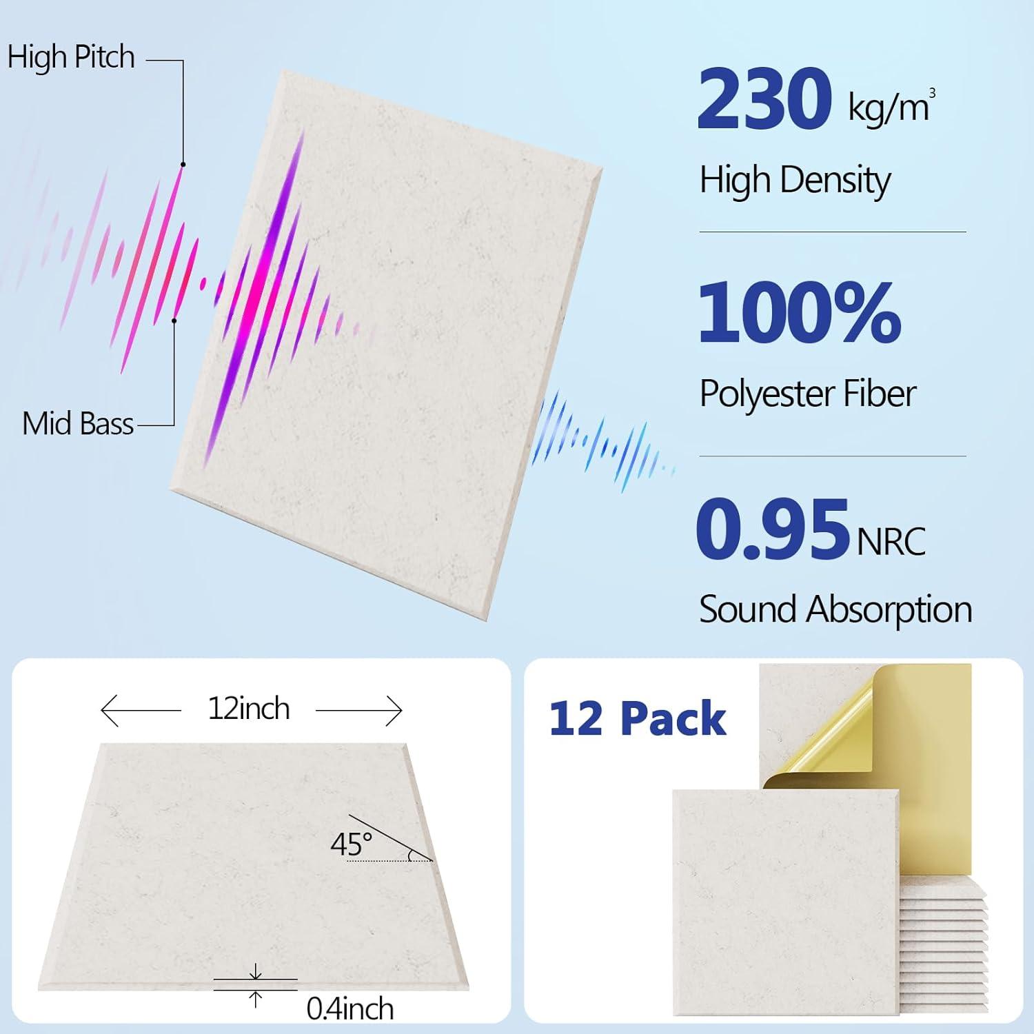 Kuchoow 12 Packs Acoustic Panels Noise Cancelling Sound Proof Foam Panels For Walls 12x12x0.4'' Acoustic Wall Panels