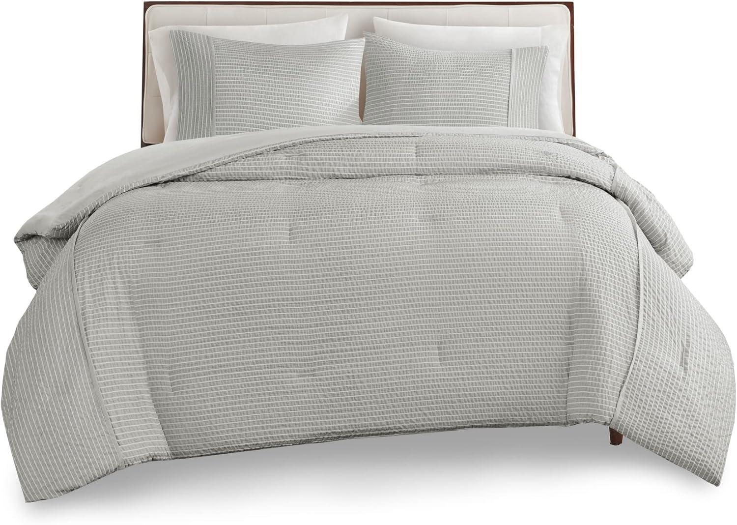 Beautyrest Apollo 3 Piece Striped Seersucker Oversized Comforter Set
