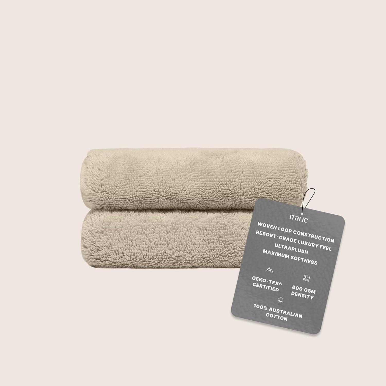 Italic Ultraplush Australian Cotton Hand Towels - Set of 2 Luxury Hand Towels, Ultra Soft and Highly Absorbent 800GSM,100% Cotton Towels for Bathroom,Shower, Hotel, and Spa (Sand)