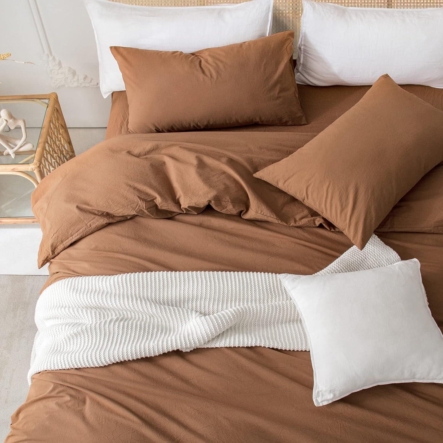 ZOVAN Duvet Cover Set 100% Washed Cotton Super Soft Breathable Durable (Crimson Red, Full)