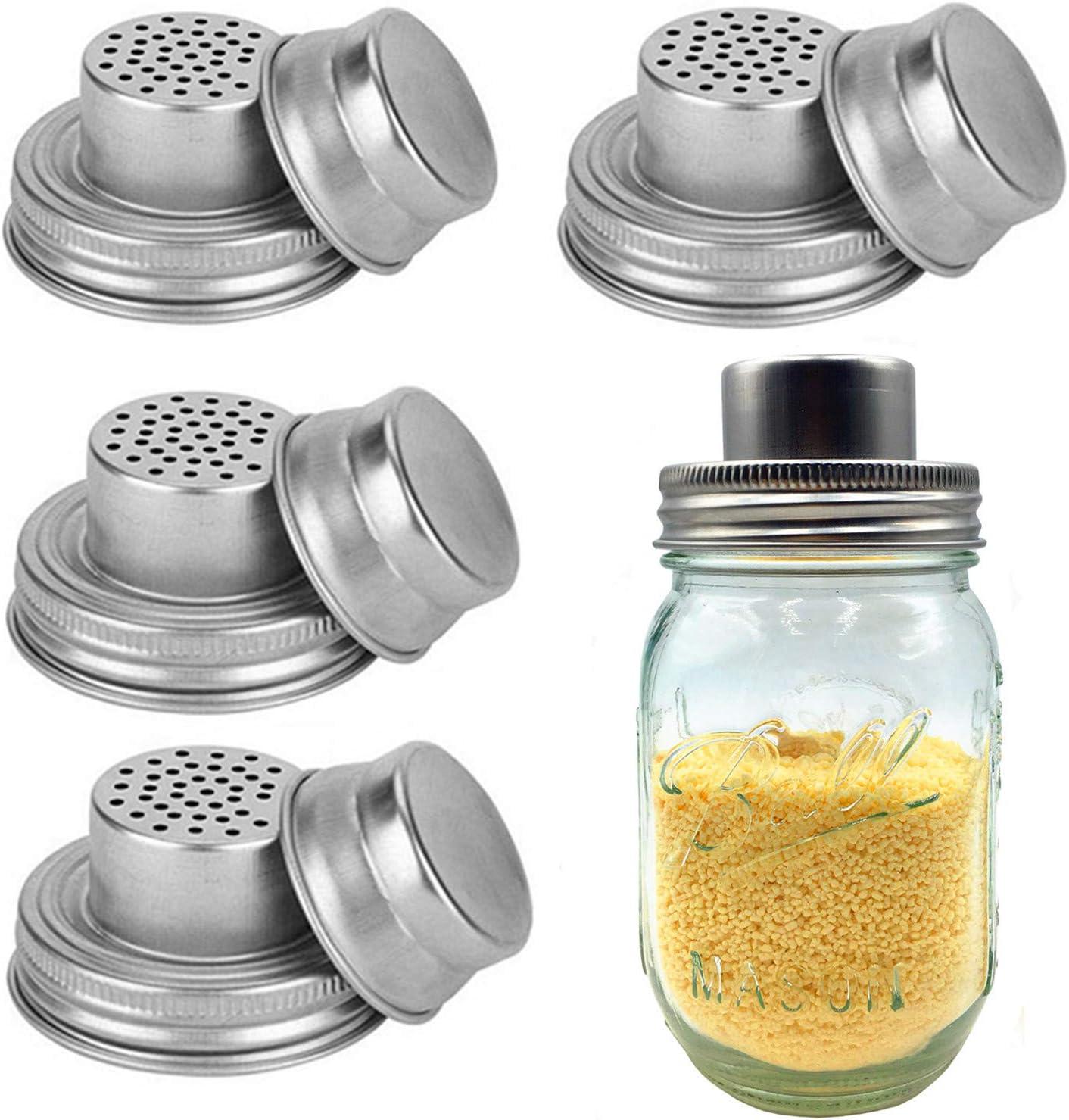 4 Pack Mason Jar Shaker Lids Stainless Steel with Silicone Seals for Spices Dredge Flour Sugar Salt Peppers and Any REGULAR MOUTH Canning Lid