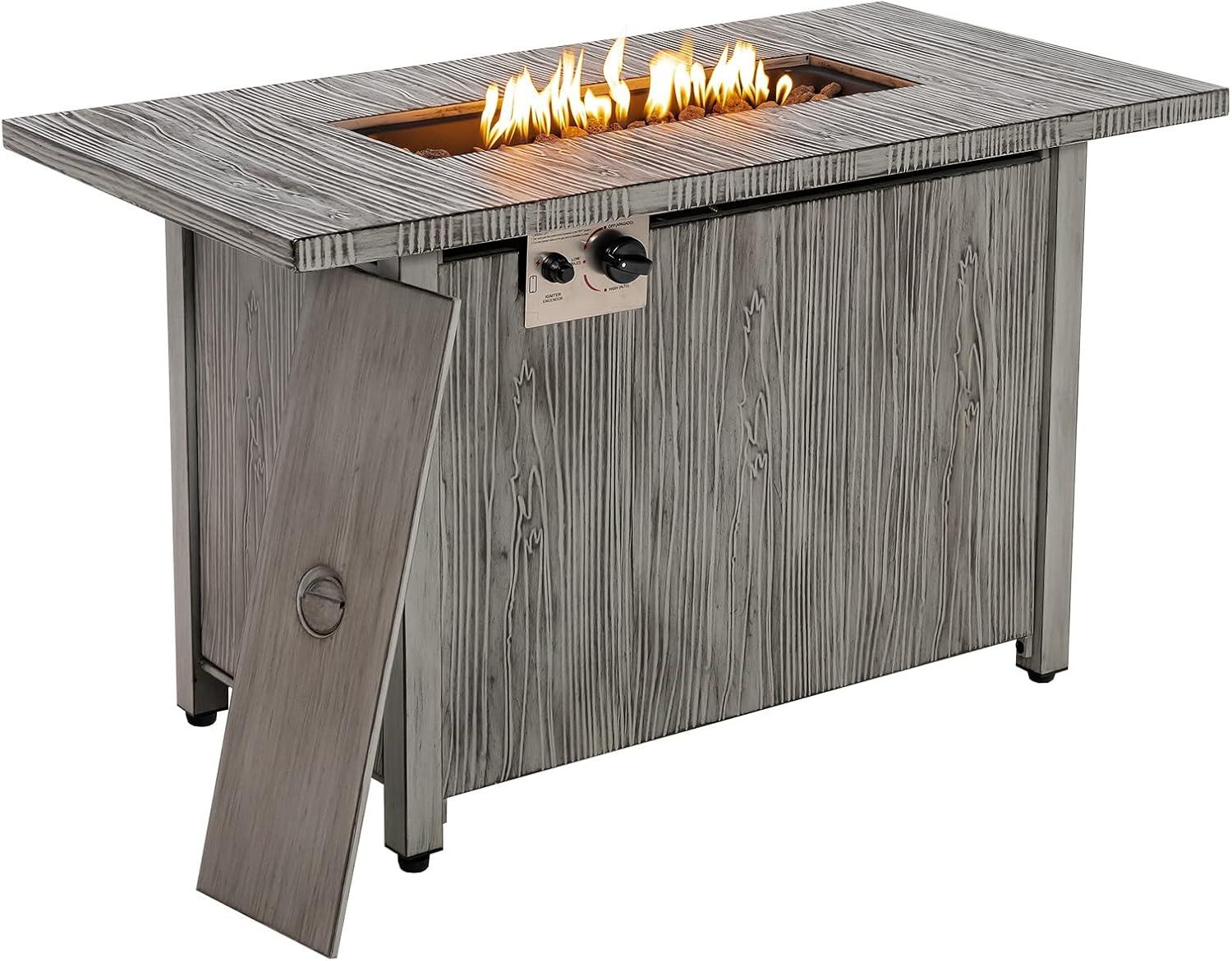 Gray 43'' Propane Fire Pit Table with Wood Grain Finish