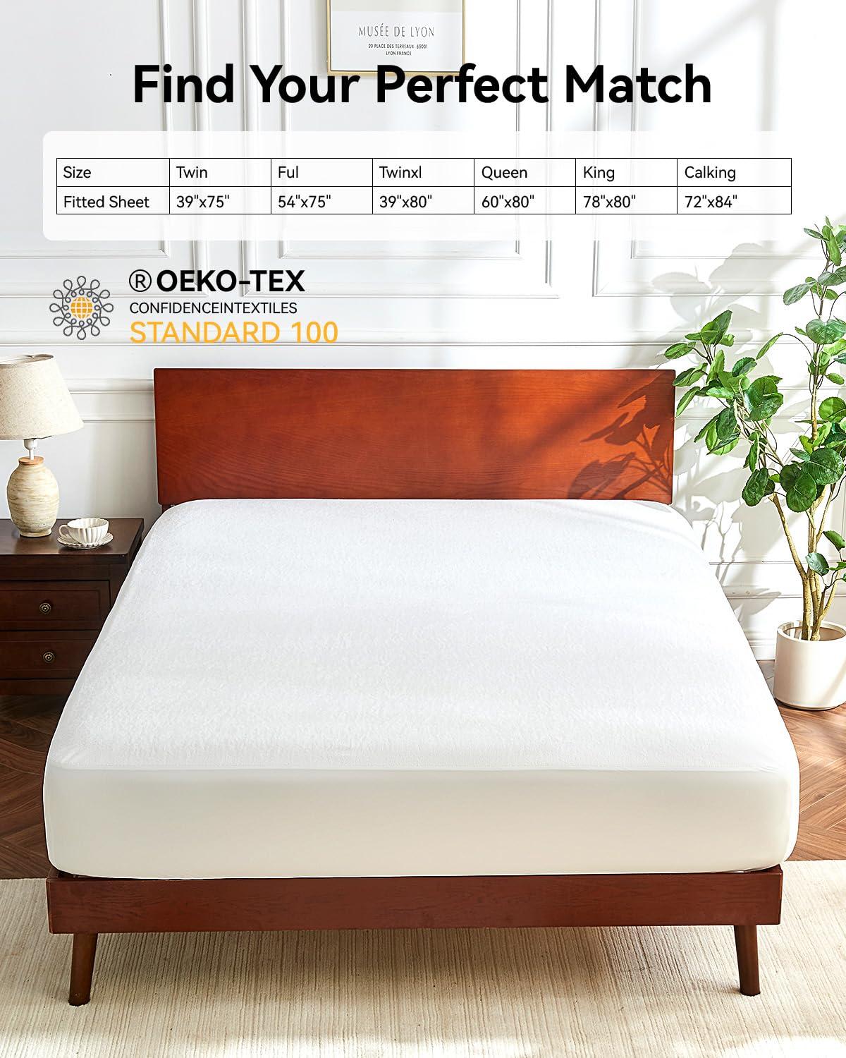 King Size Cooling Waterproof Mattress Protector Pad Cover, Breathable Fitted Sheet Style Deep Pocket-Noiseless,Vinyl,PVC Free,Waterproof Bed Matress Cover Washable for Home, Bedroom, Hotel