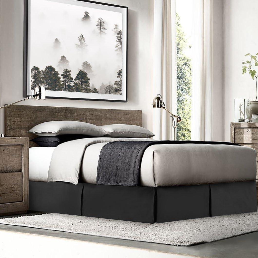 Clara Clark Pleated Bed Skirt - 14 inch Tailored Drop - Luxury Microfiber Dust Ruffle - Includes 8 Pins, Twin Size, Black