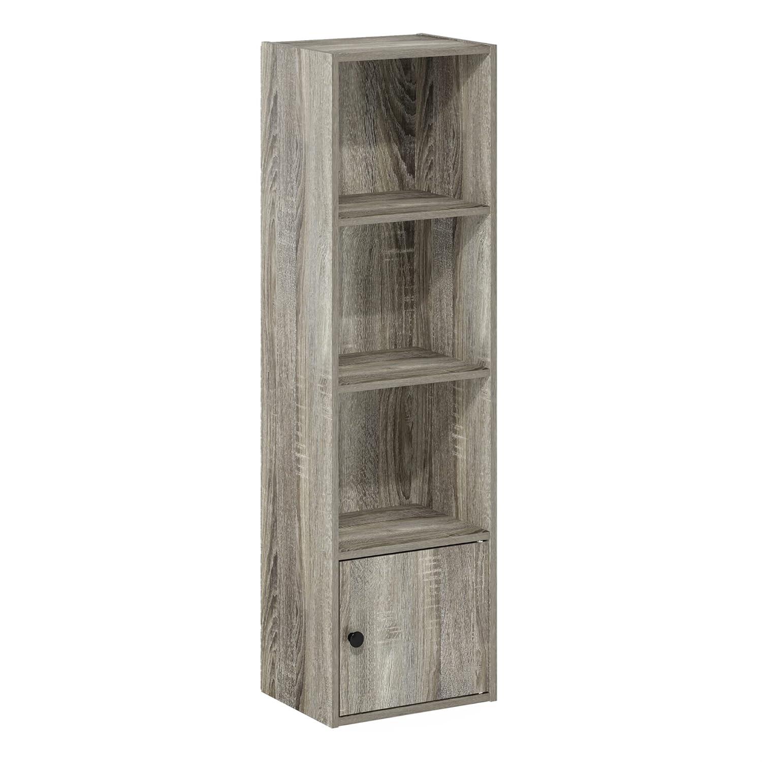 VBOLF Luder Shelf Bookcase with 1 Door Storage Cabinet, French Oak