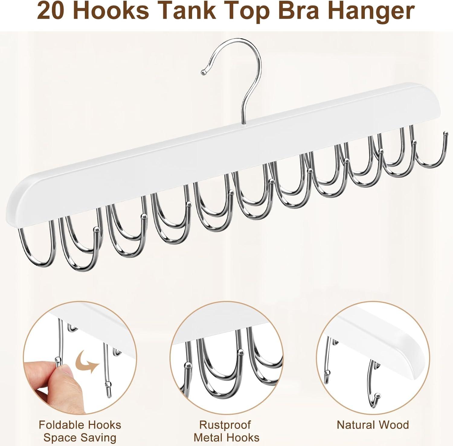 Resovo Bra Hanger for Closet, Tank Top Hanger 20 Hooks Capacity Foldable Wood Space Saving Hanger Closet Organizers and Storage for Dorm & Apartment for Tank Top, Bra, Scarf etc.