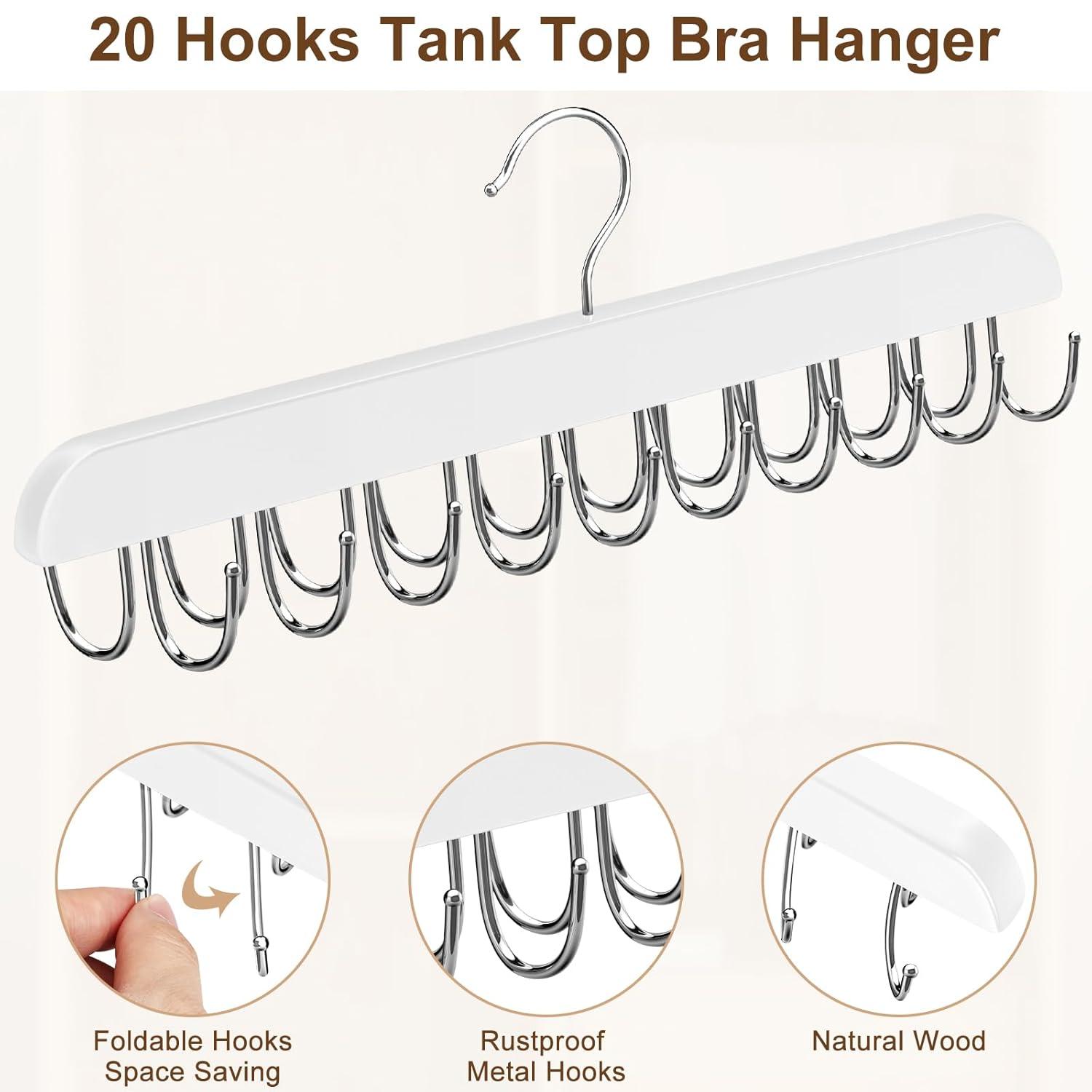 Resovo Bra Hanger for Closet, Tank Top Hanger 20 Hooks Capacity Foldable Wood Space Saving Hanger Closet Organizers and Storage for Dorm & Apartment for Tank Top, Bra, Scarf etc.