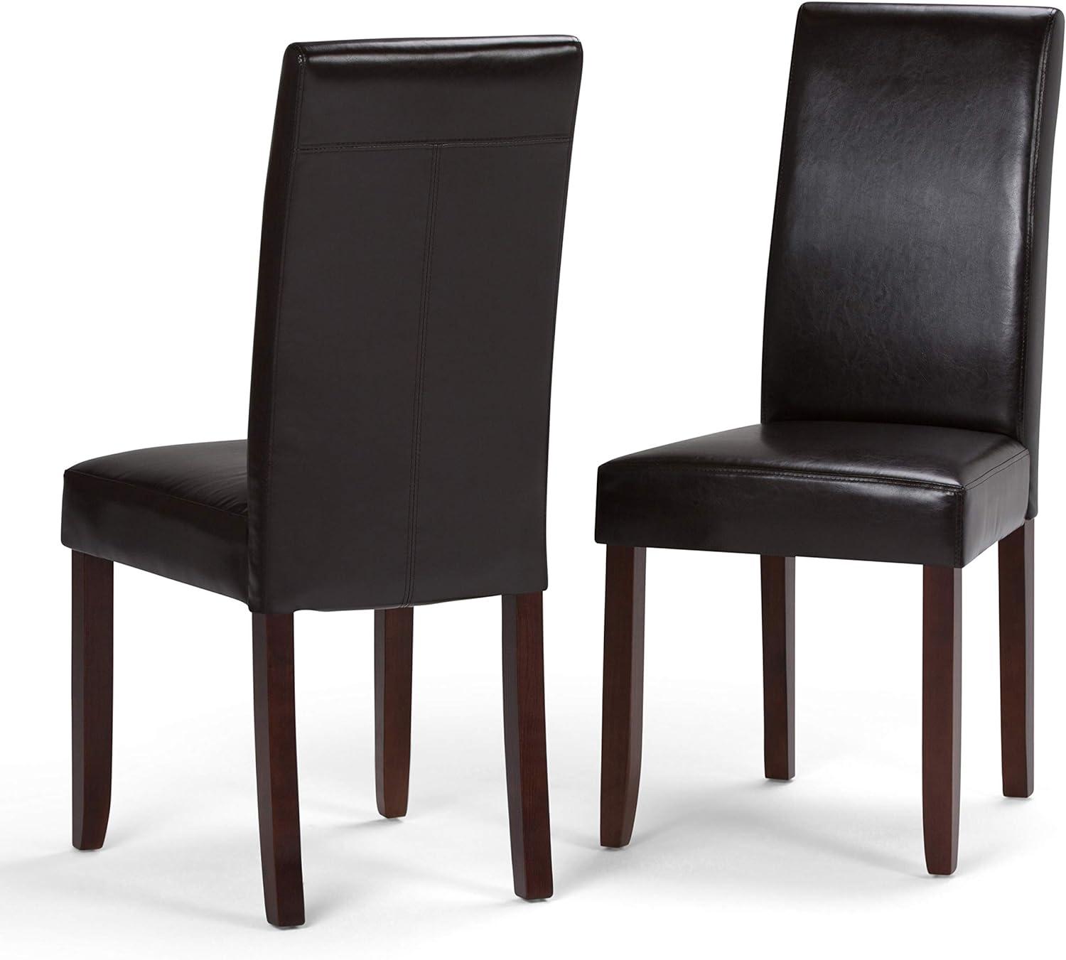 Acadian Transitional Parson Dining Chair (Set of 2) in Tanners Brown Faux Leather