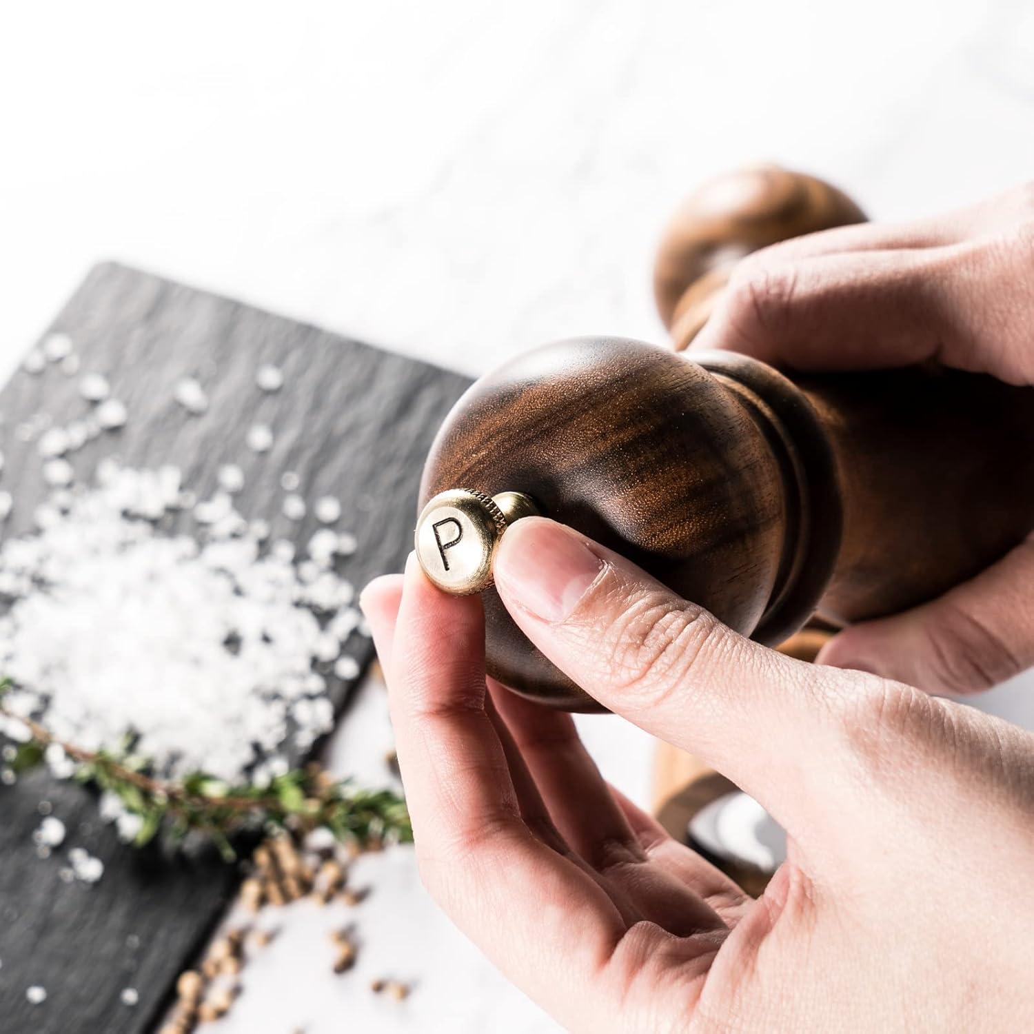 Acacia Wood Salt and Pepper Grinder Set with Ceramic Rotor