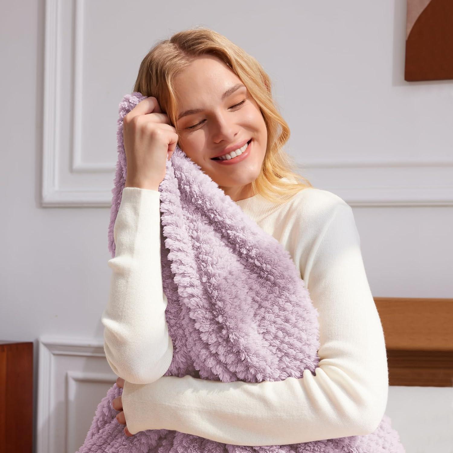 Whale Flotilla Fuzzy Fleece Throw Blanket for Couch, Fluffy Warm Soft Jacquard Blankets for Fall Winter, Lightweight and Cozy, 50x70 Inch, Lilac