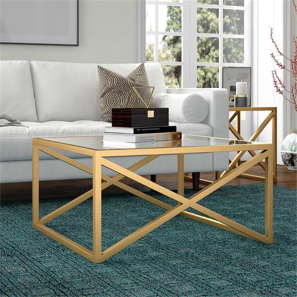 Evelyn&Zoe Calix 20" Wide Square Side Table, Brass