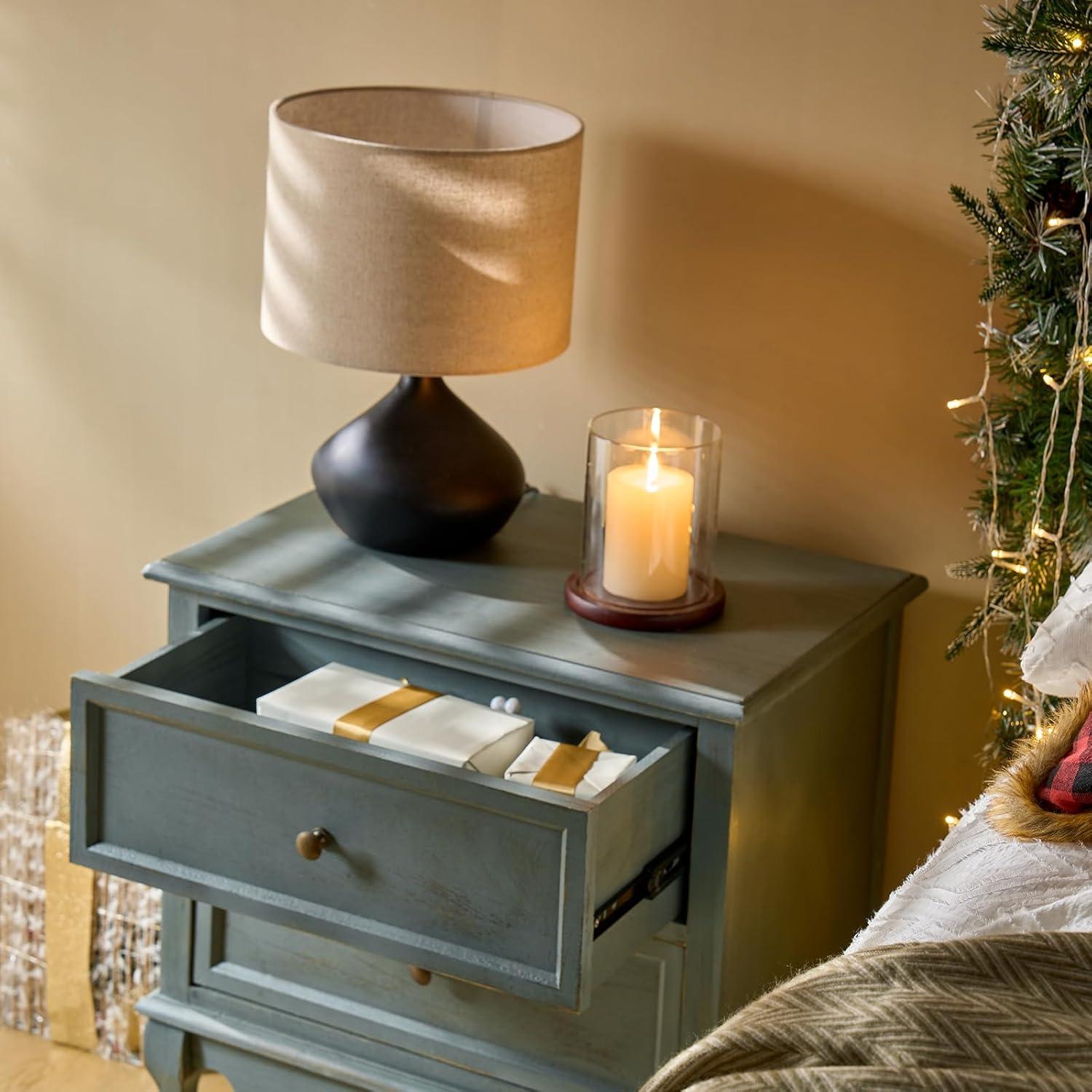 Blue Solid Wood 2-Drawer Nightstands with Metal Handles