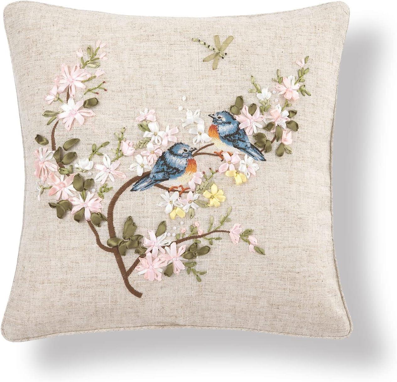 C&F Home Bluebird Hand Crafted Ribbon Easter Spring Art Pillow