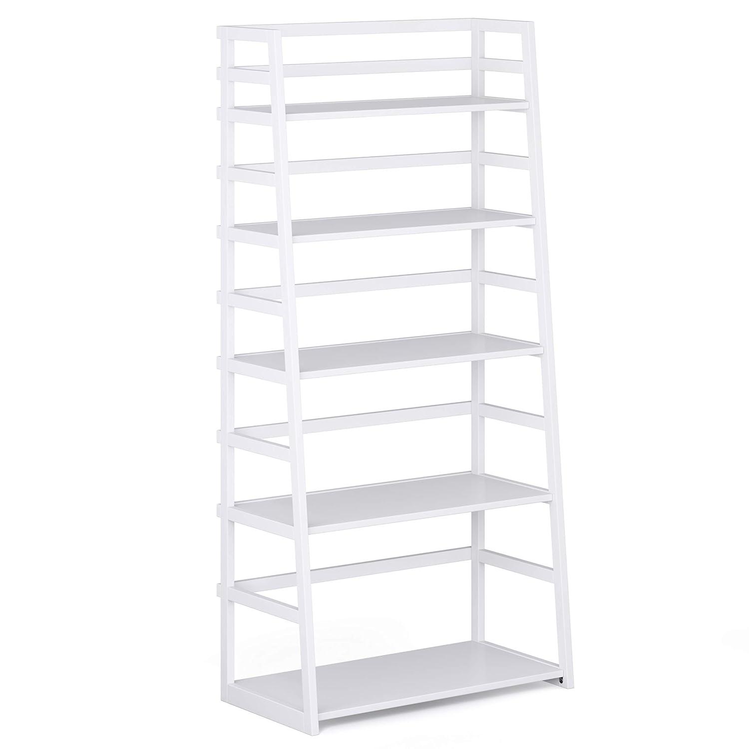 Simpli Home Acadian Ladder Shelf Bookcase in White