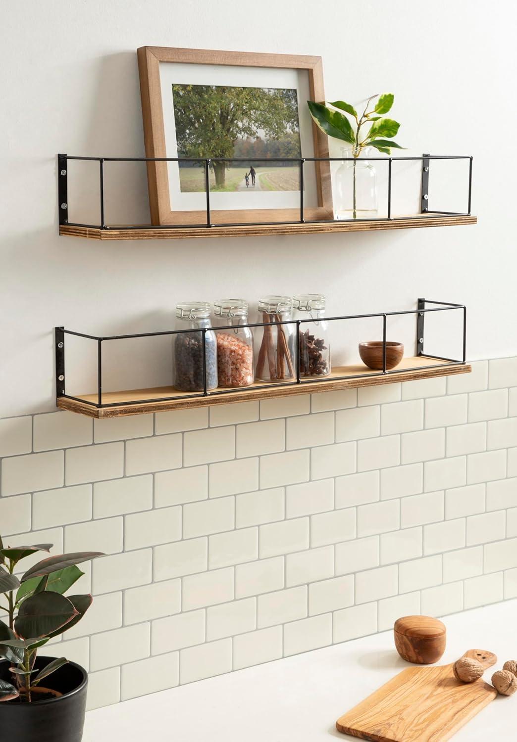 24" x 4" 2pc Decorative Wall Shelf Set Brown/Black - Uniek: Kate & Laurel No Assembly, Wood & Metal
