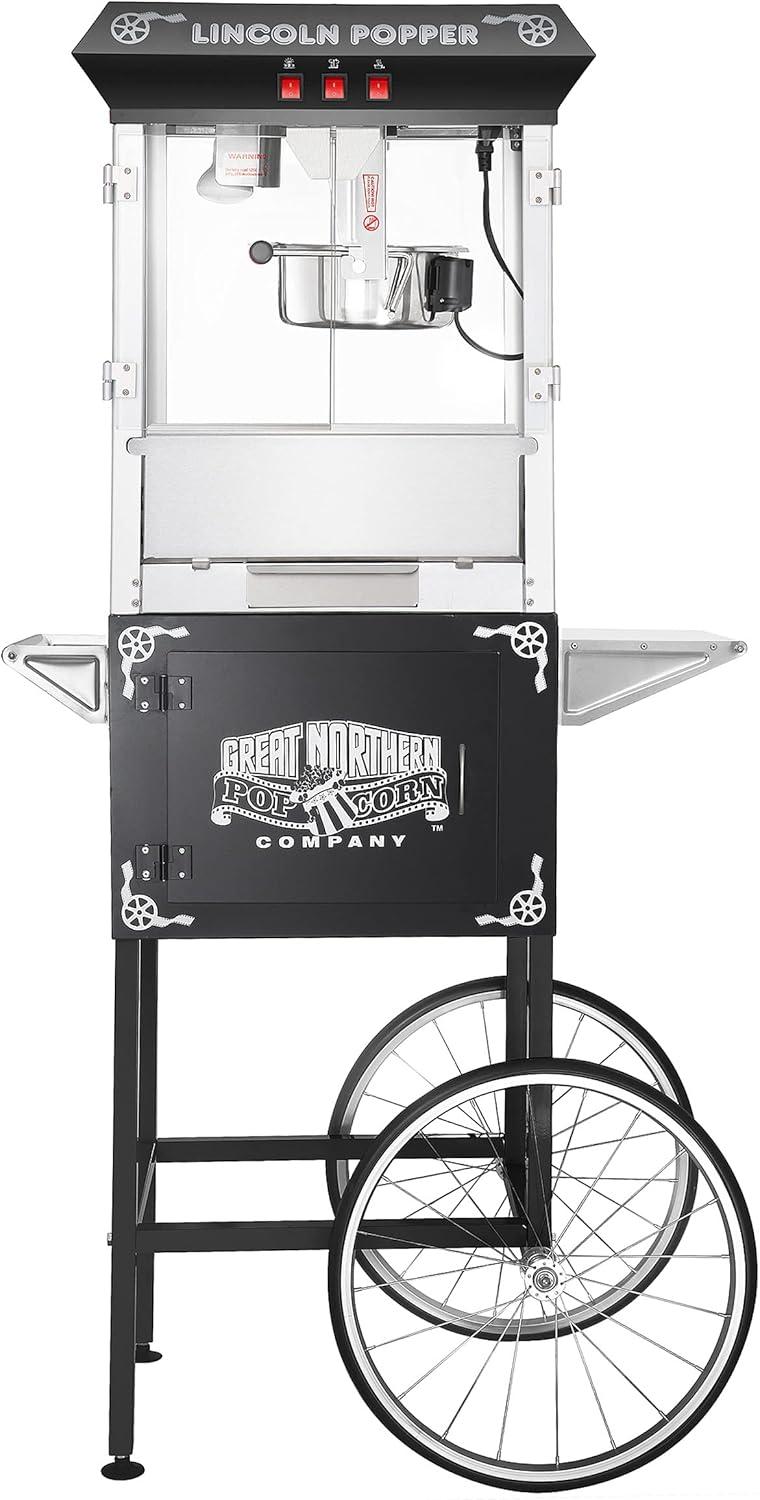 Great Northern Popcorn 8 oz. Lincoln Popcorn Machine With Cart – Black