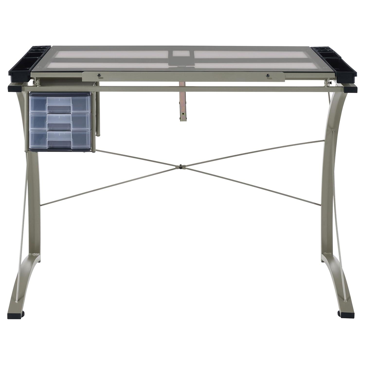Melo 3 Drawer Glass Top Drafting Desk with Supply Storage Silver - Coaster