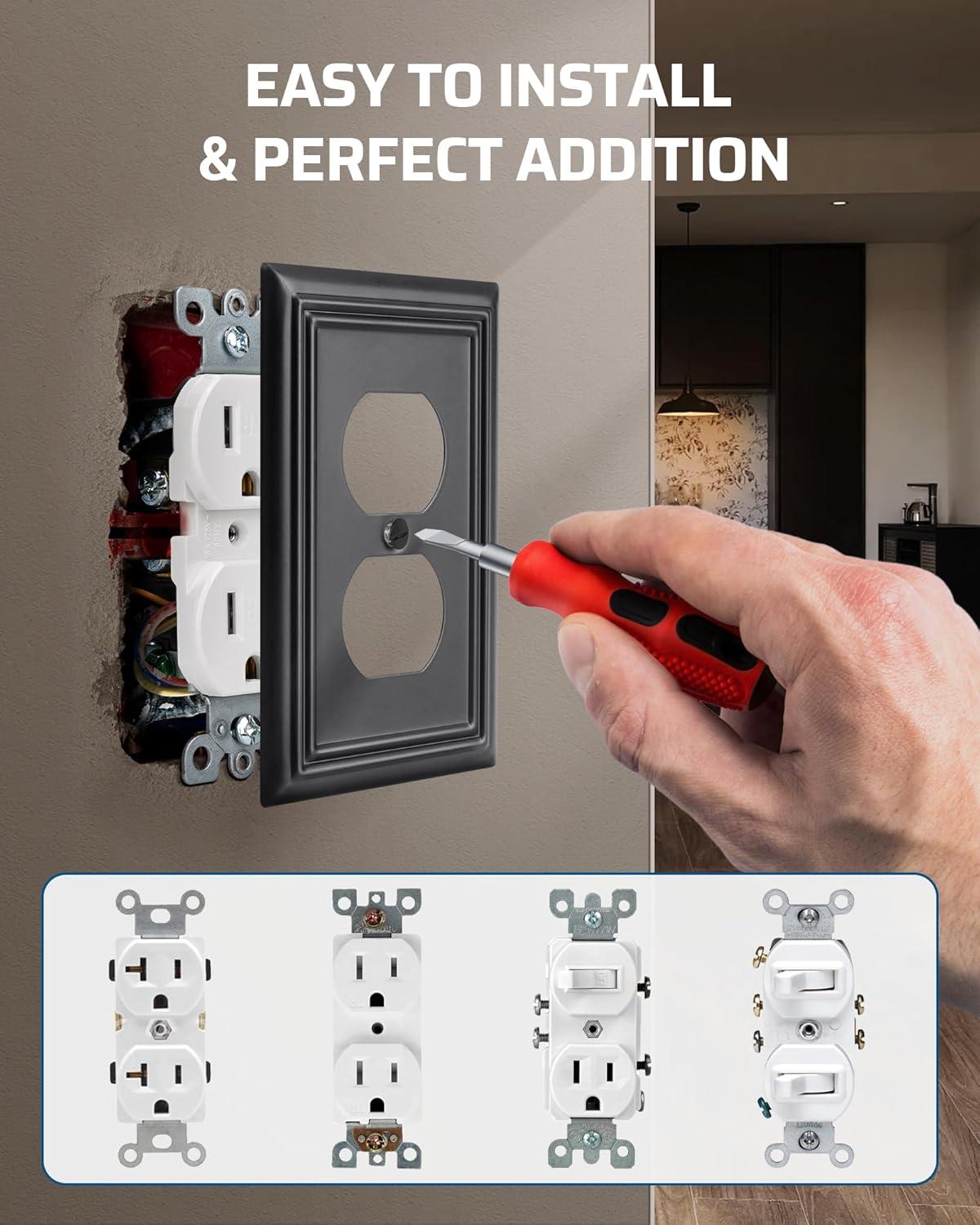 Black Metal Duplex Outlet Wall Plates, 4-Pack