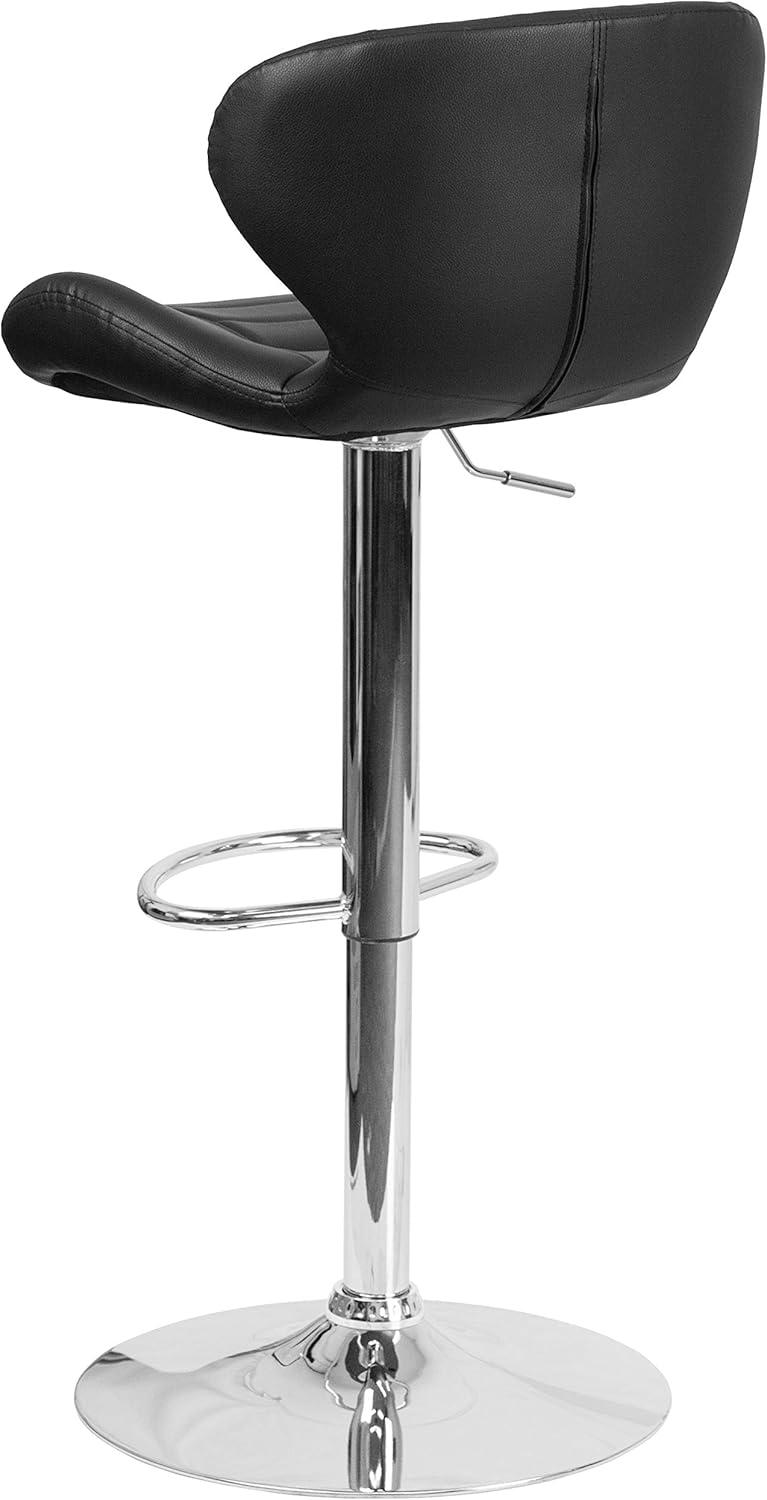 Flash Furniture Francis Contemporary Blue Fabric Adjustable Height Barstool with Curved Back and Chrome Base