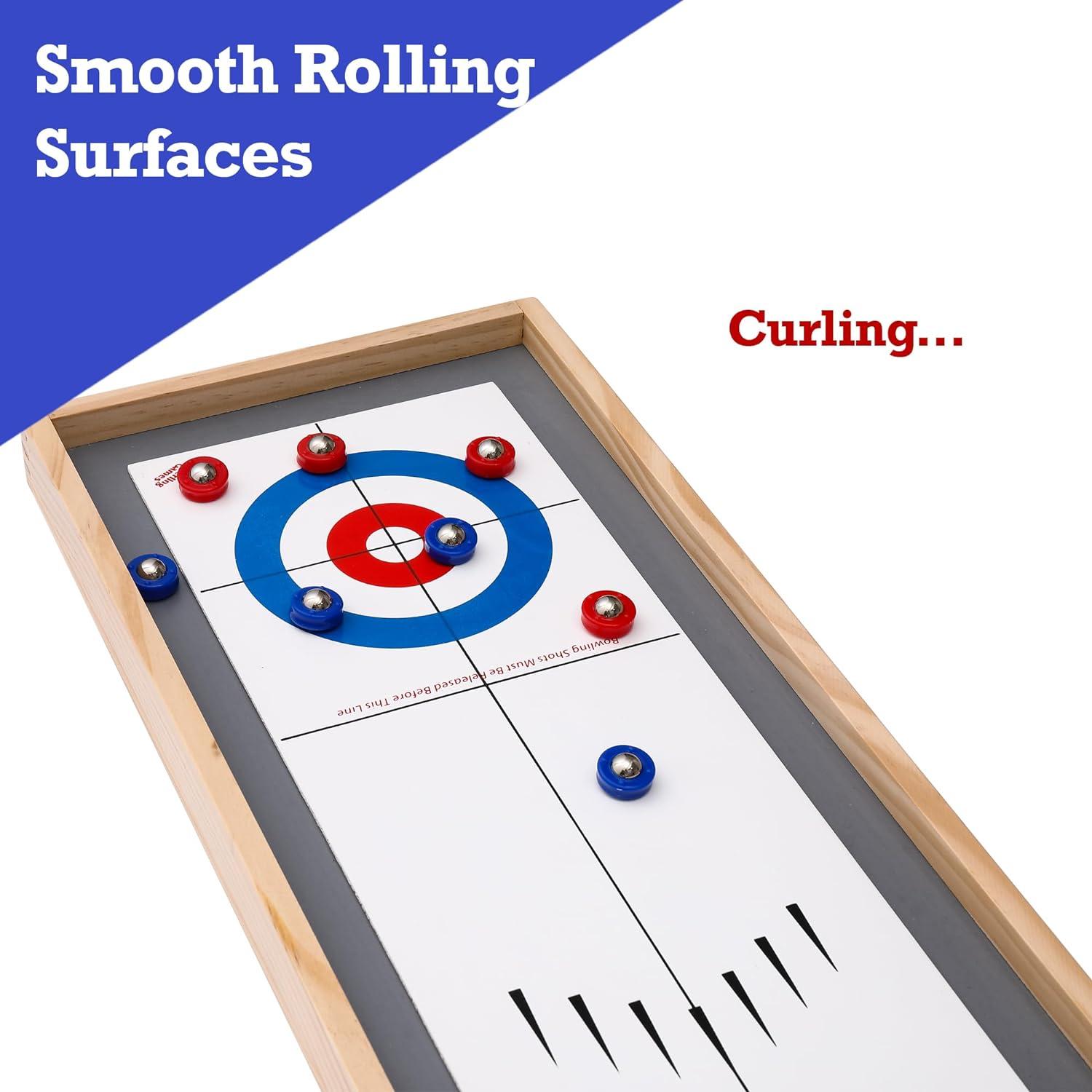 Sterling Games Tabletop Shuffleboard, Bowling and Curling 3 in 1 Combo Game Board Set for Kids and Family