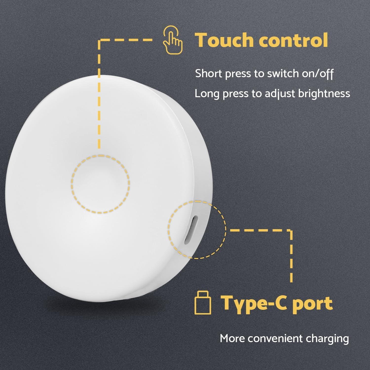 Rechargeable Puck Lights 2 Pack, Dimmable Touch Light Stick on for Closet, Magnetic Tap Light 1000mAh Battery Powered, Portable Led Light Cool White for Locker, Cabinet, Bedside, Kitchen