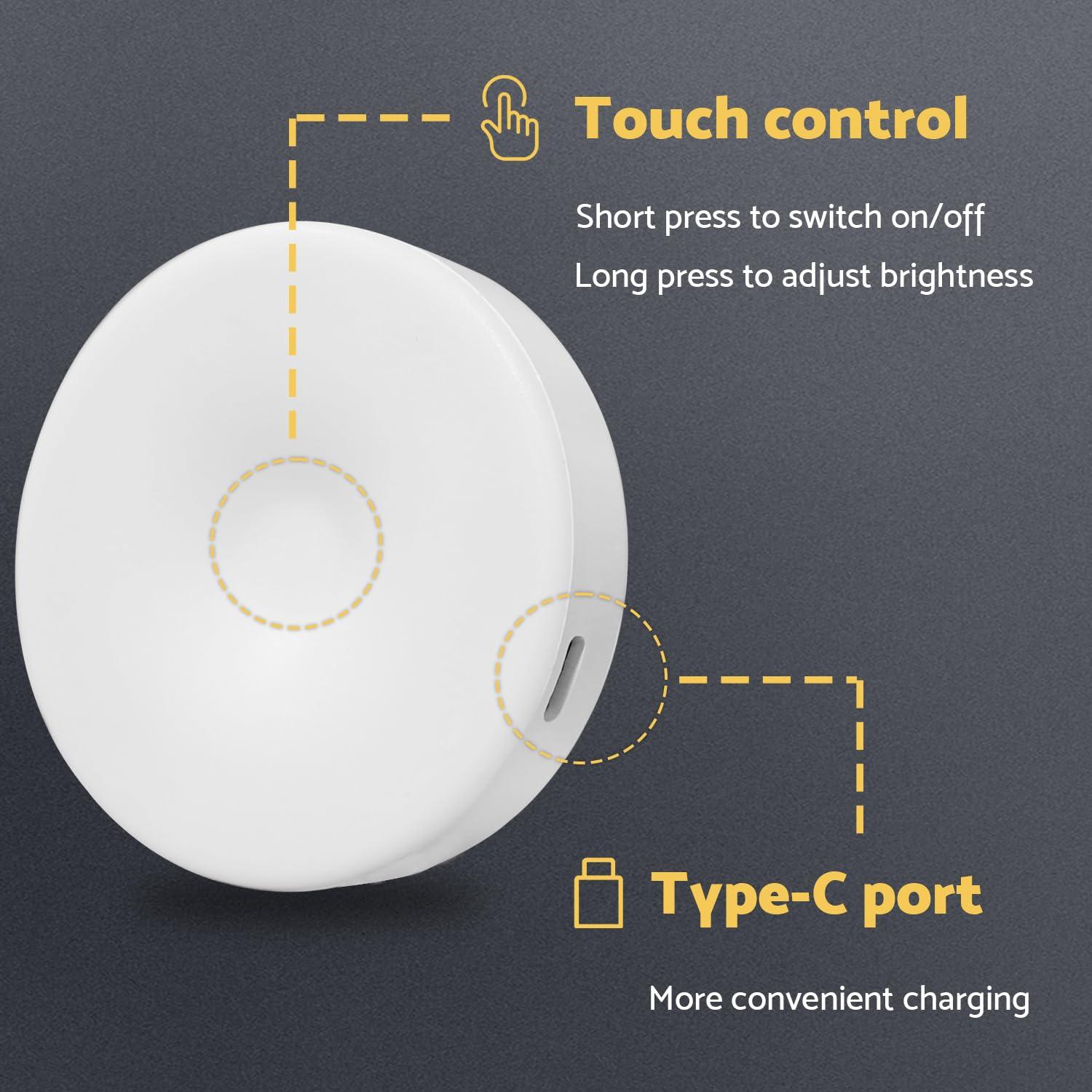 Rechargeable Puck Lights 2 Pack, Dimmable Touch Light Stick on for Closet, Magnetic Tap Light 1000mAh Battery Powered, Portable Led Light Cool White for Locker, Cabinet, Bedside, Kitchen