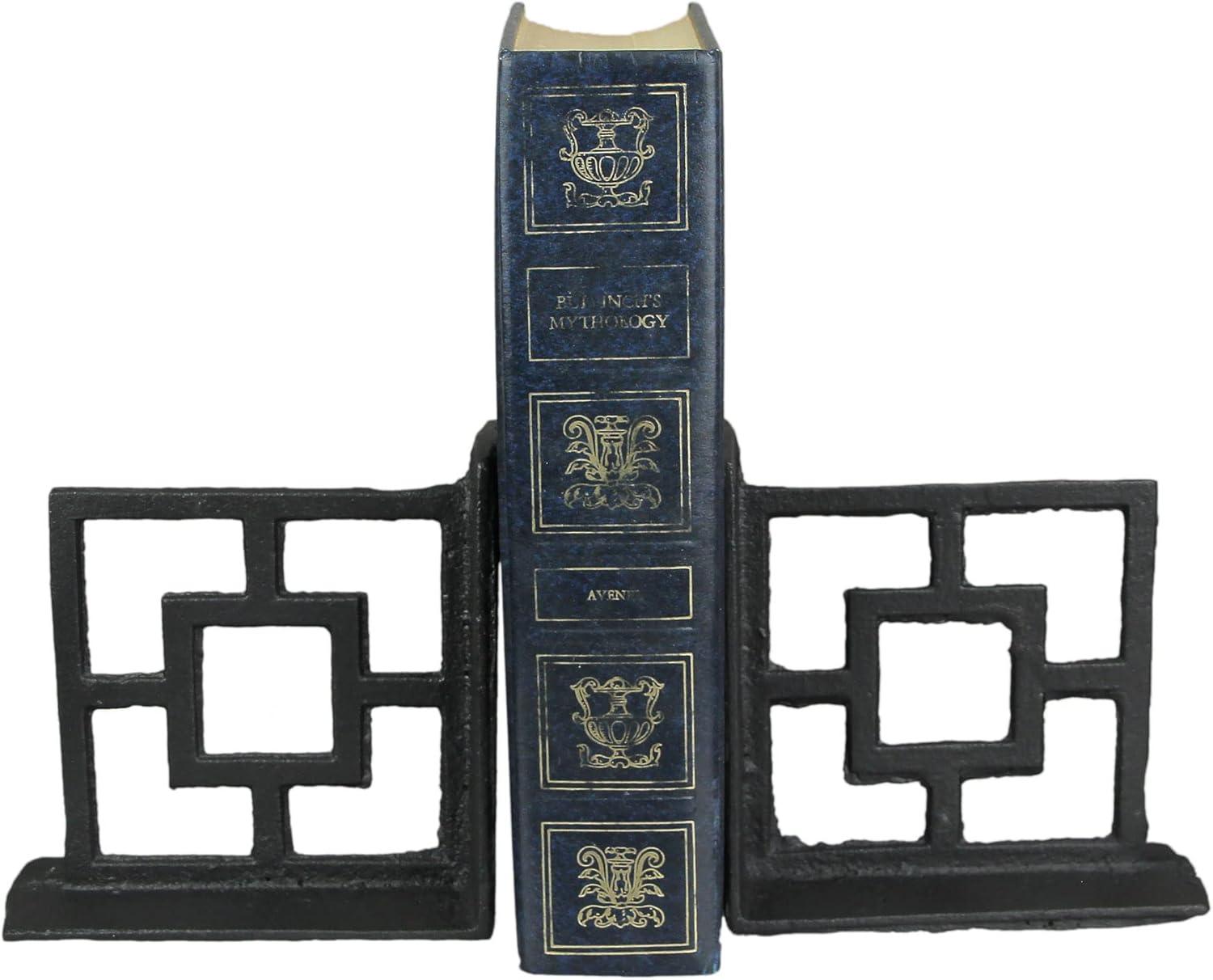 Zeckos Black Cast Iron Geometric Bookends Home Decor Set of 2