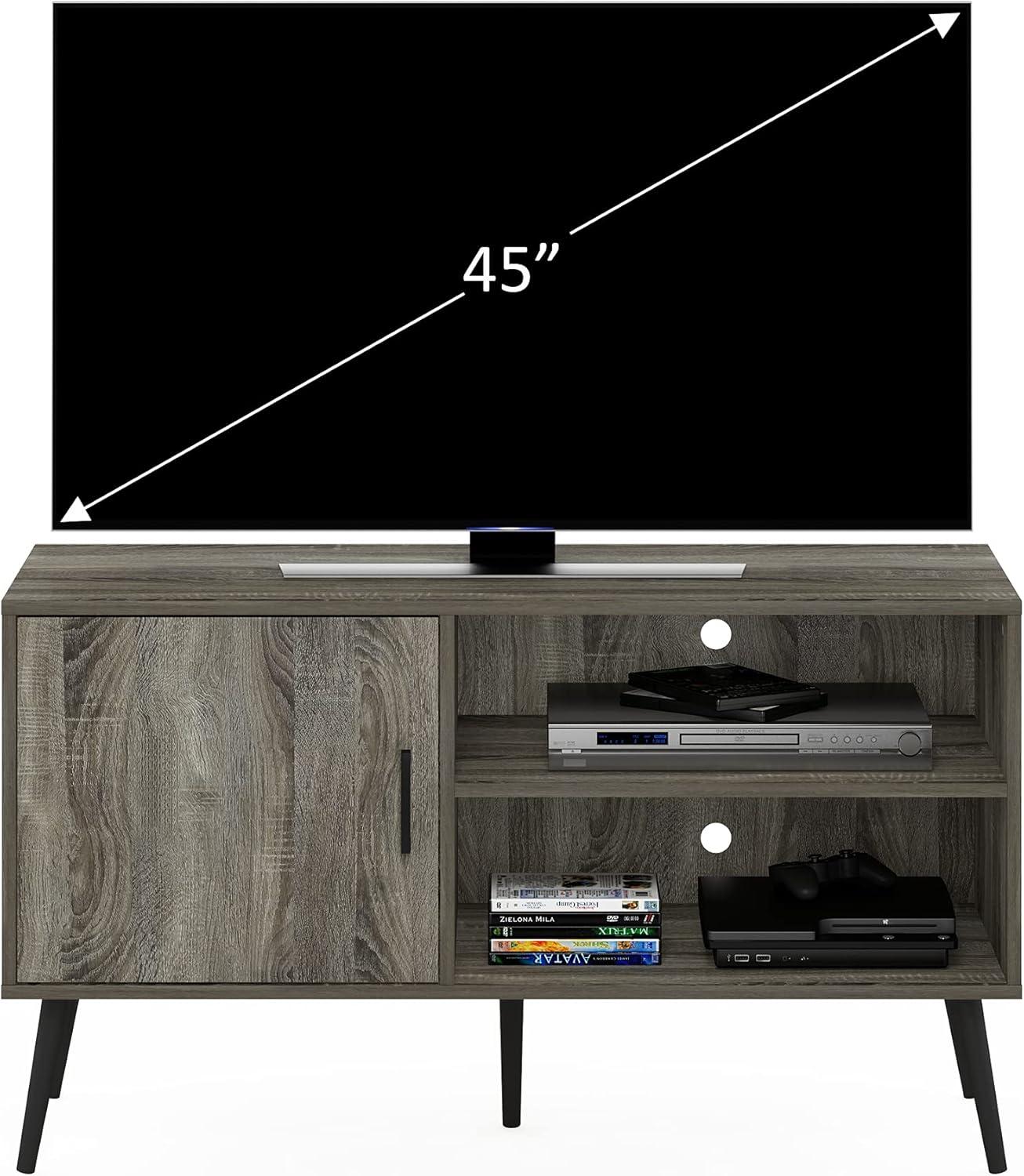 Claude French Oak Grey Mid-Century TV Stand with Cabinet