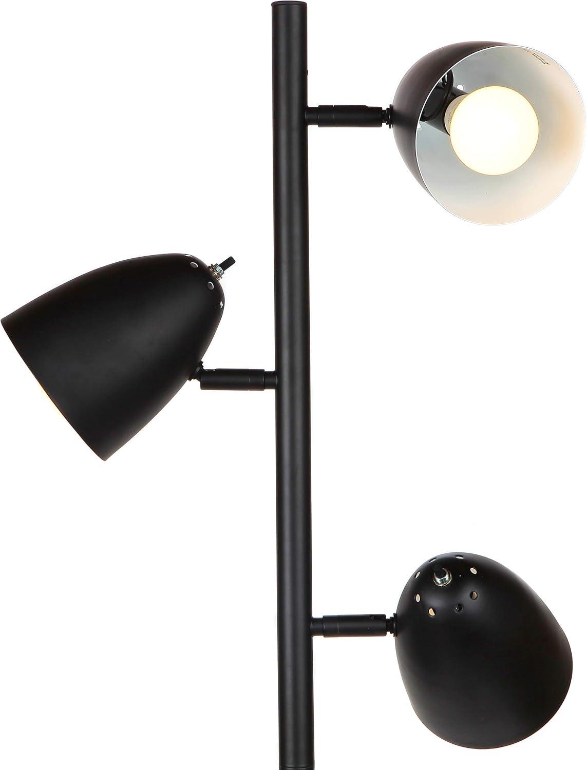 Brightech Jacob 64" Modern 3-Light Adjustable LED Floor Lamp with Black Finish and Metal Cone Shades, Bulbs Included